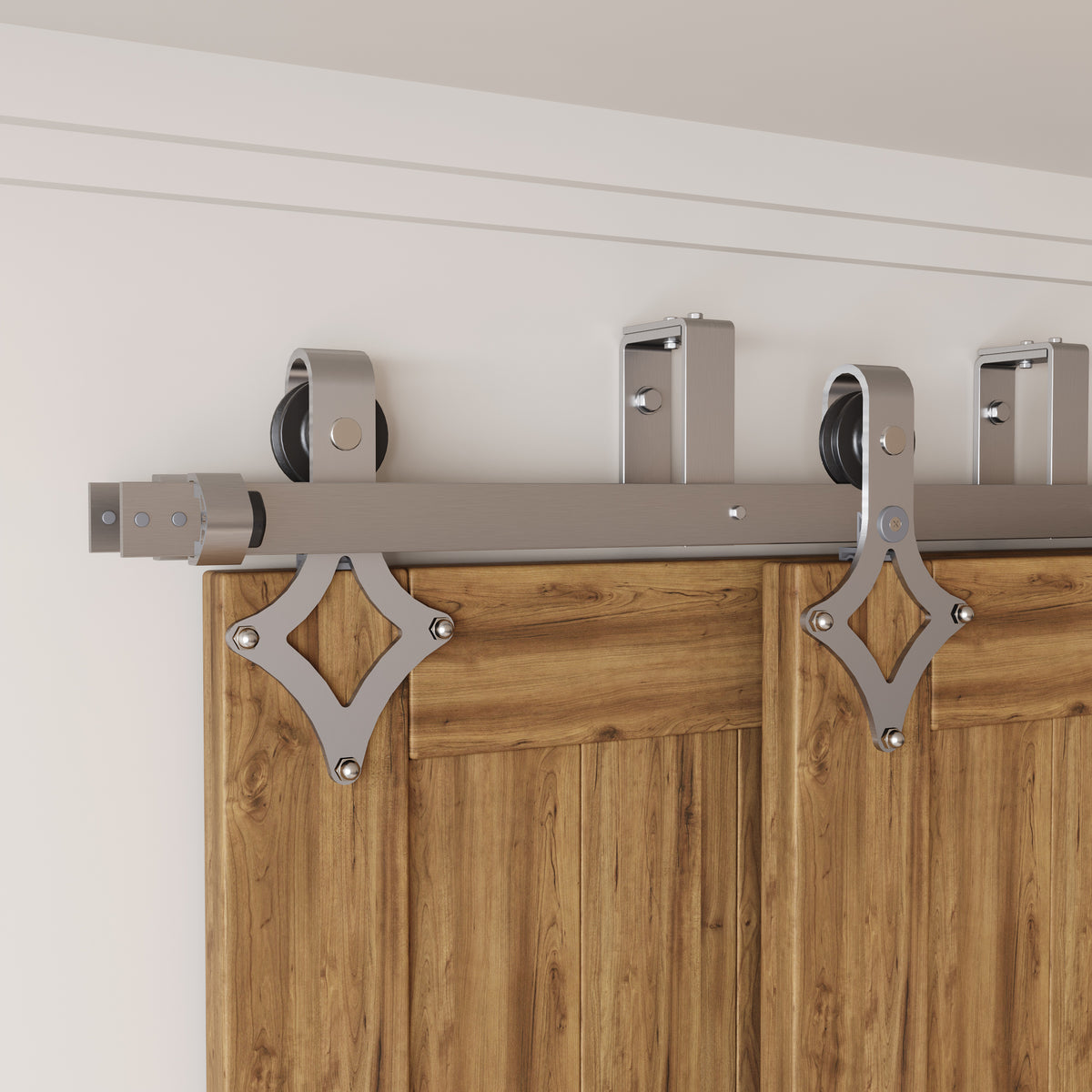 Double Track Bypass Barn Door Hardware Kit -  U-Shape , Brushed Nickel , Diamond Design Roller | Homacer