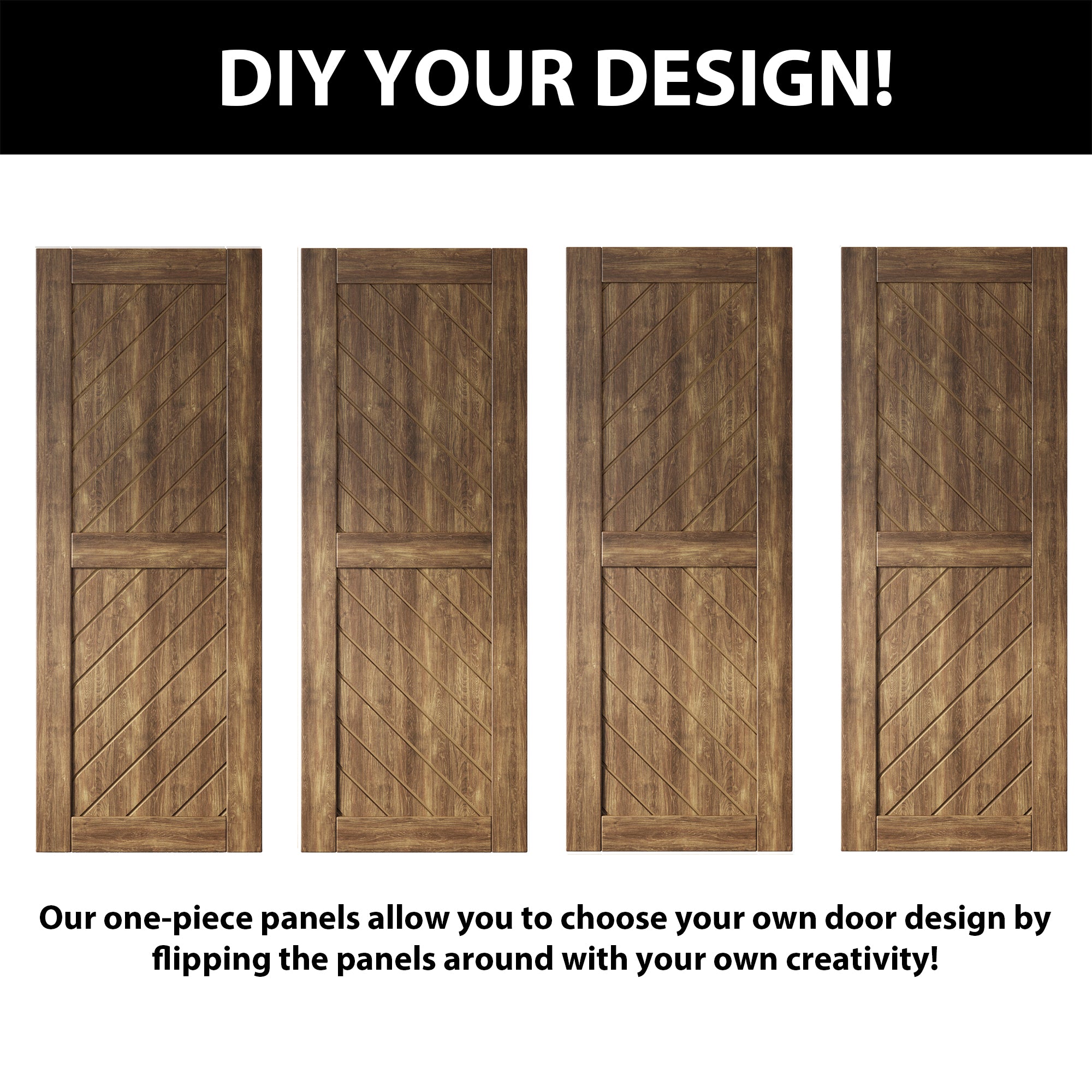 Homcer New Walnut 80" Slanted Stripe Design Unassembled & Finished Barn Door DIY