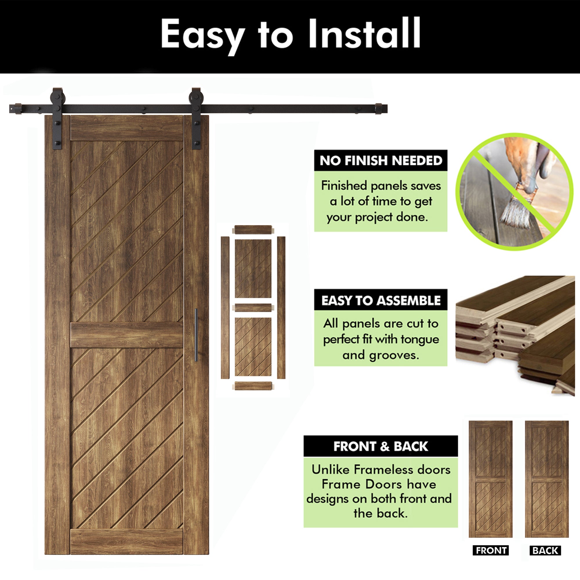 80-inch finished double pine barn door, slanted stripes