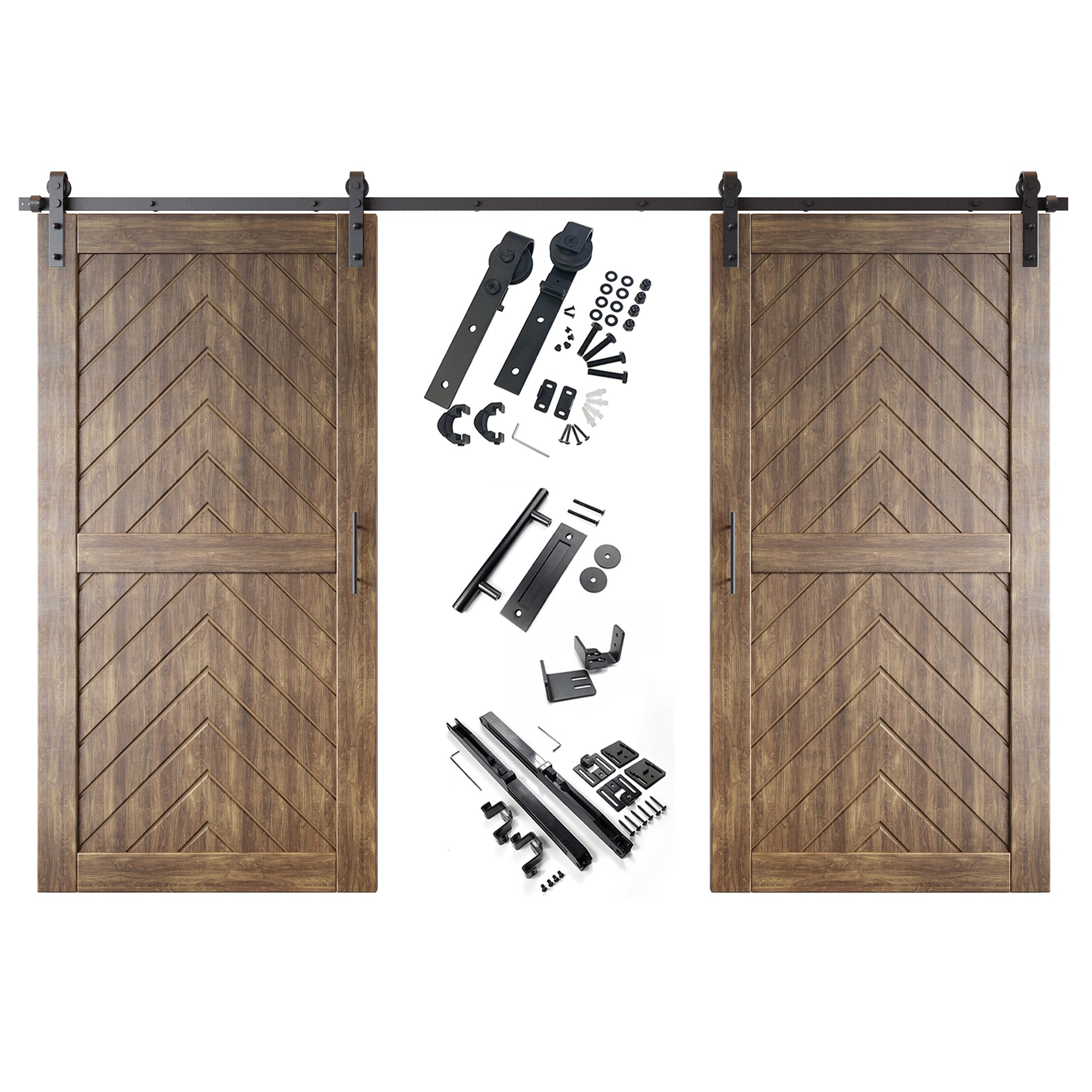 sliding barn door hardware kit with two doors pine wood barn door dark walnut