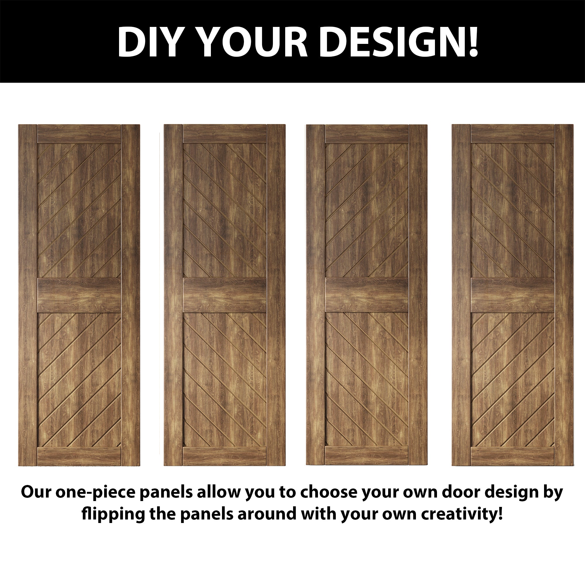 84-inch finished dark walnut pine barn door, slanted stripe design