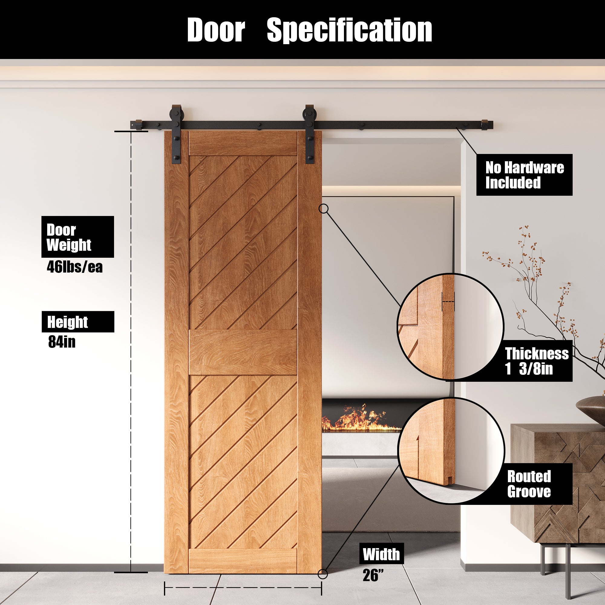 84" slanted stripe barn door