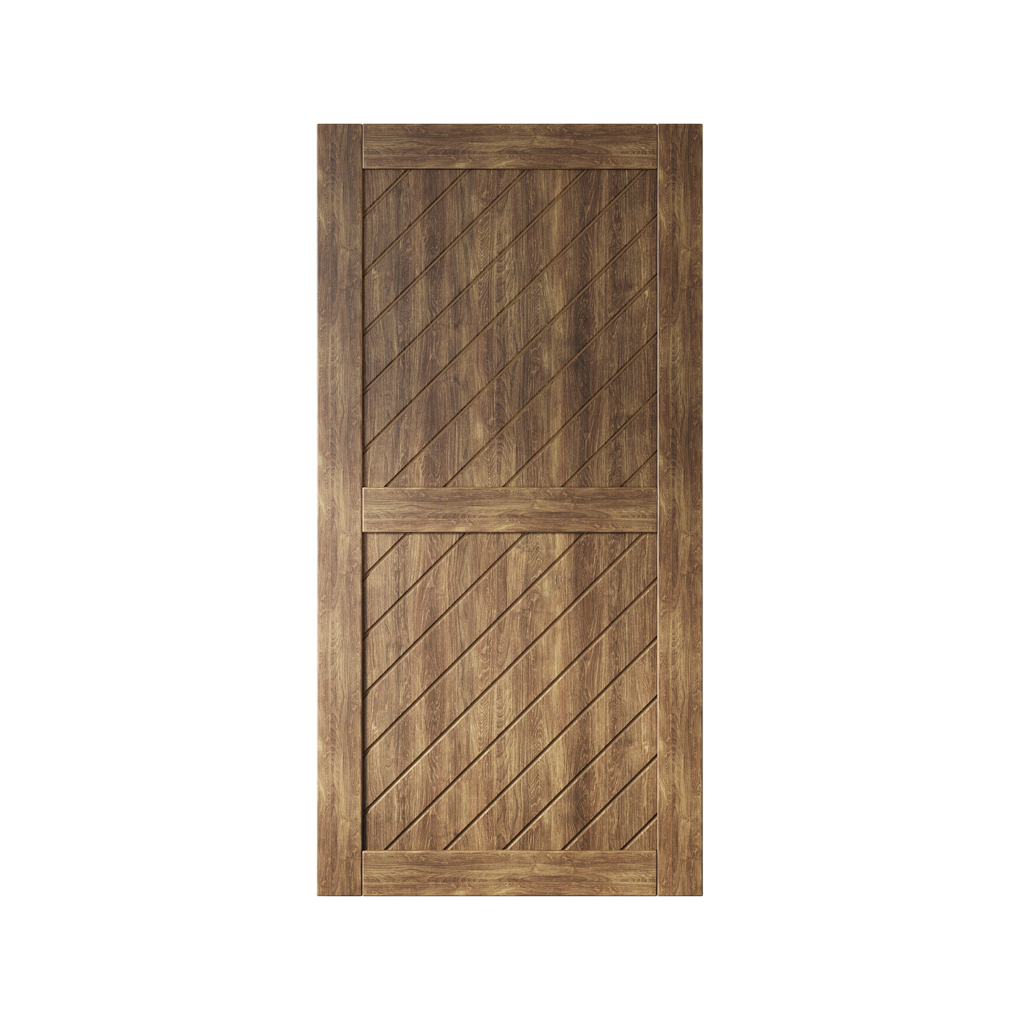 Homcer New Walnut 80" Slanted Stripe Design Unassembled & Finished Barn Door