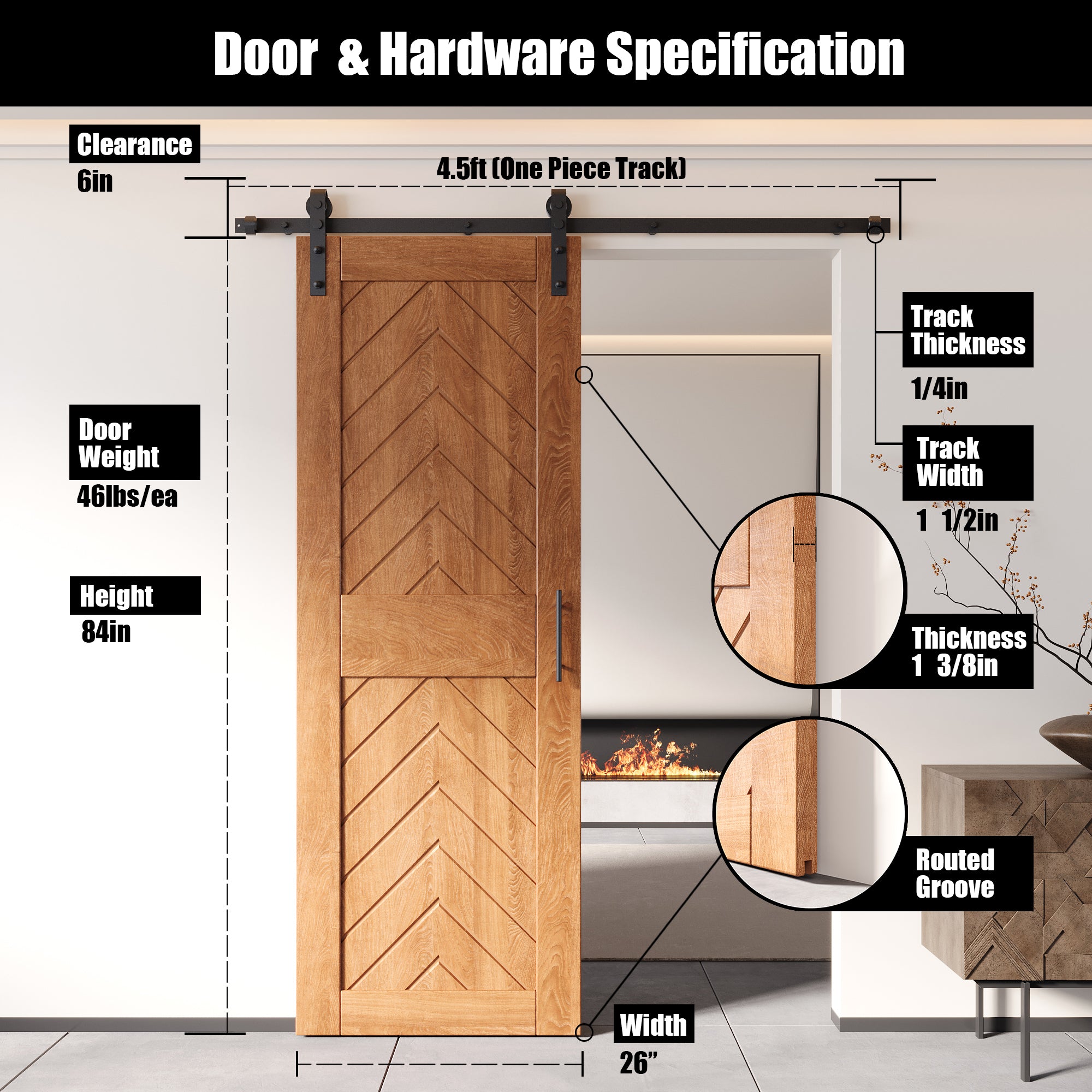 sliding barn door hardware kit with door pine wood barn door fishbone design