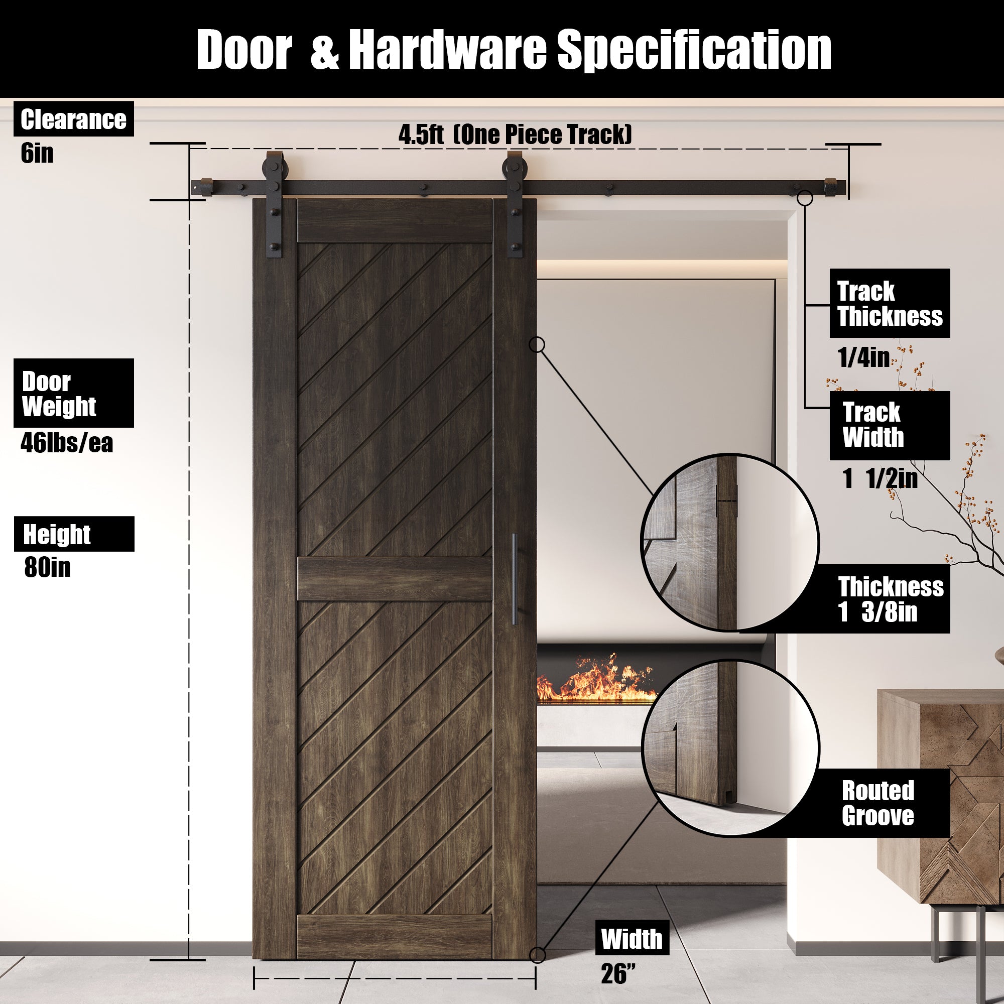 80" ebony barn door kit