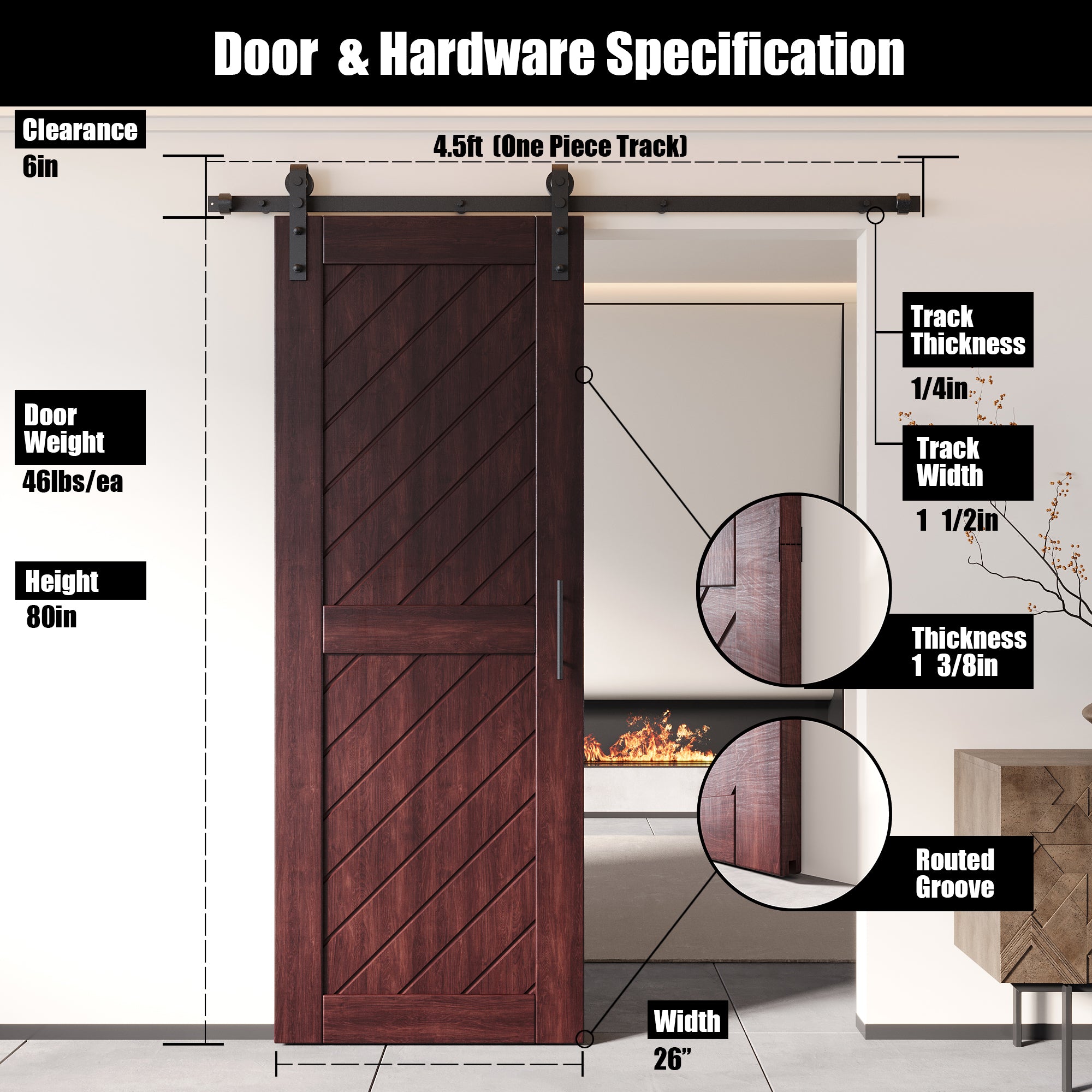80" red pine barn door