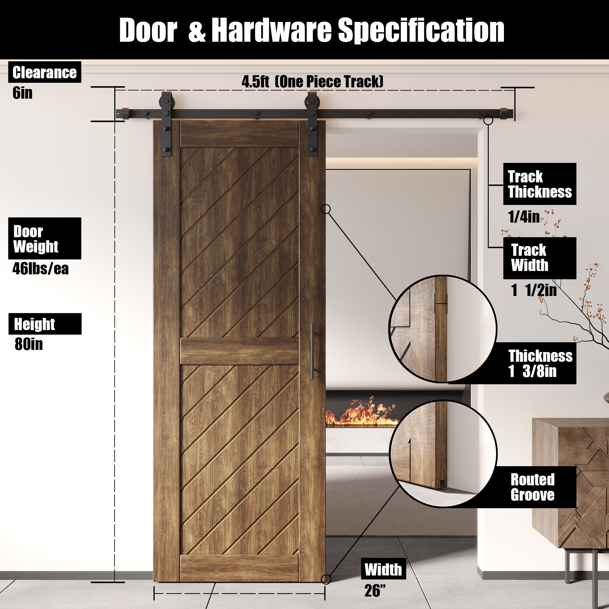 80" dark walnut pine door