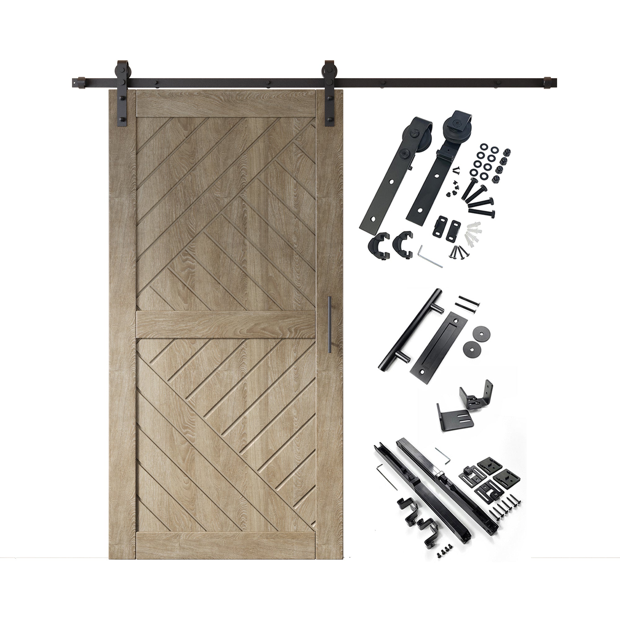 80" Height Classic Gray Geometric Design Unassembled & Finished Pine Wood Barn Door with Non-Bypass Installation Hardware Kit(Interior Use Only)