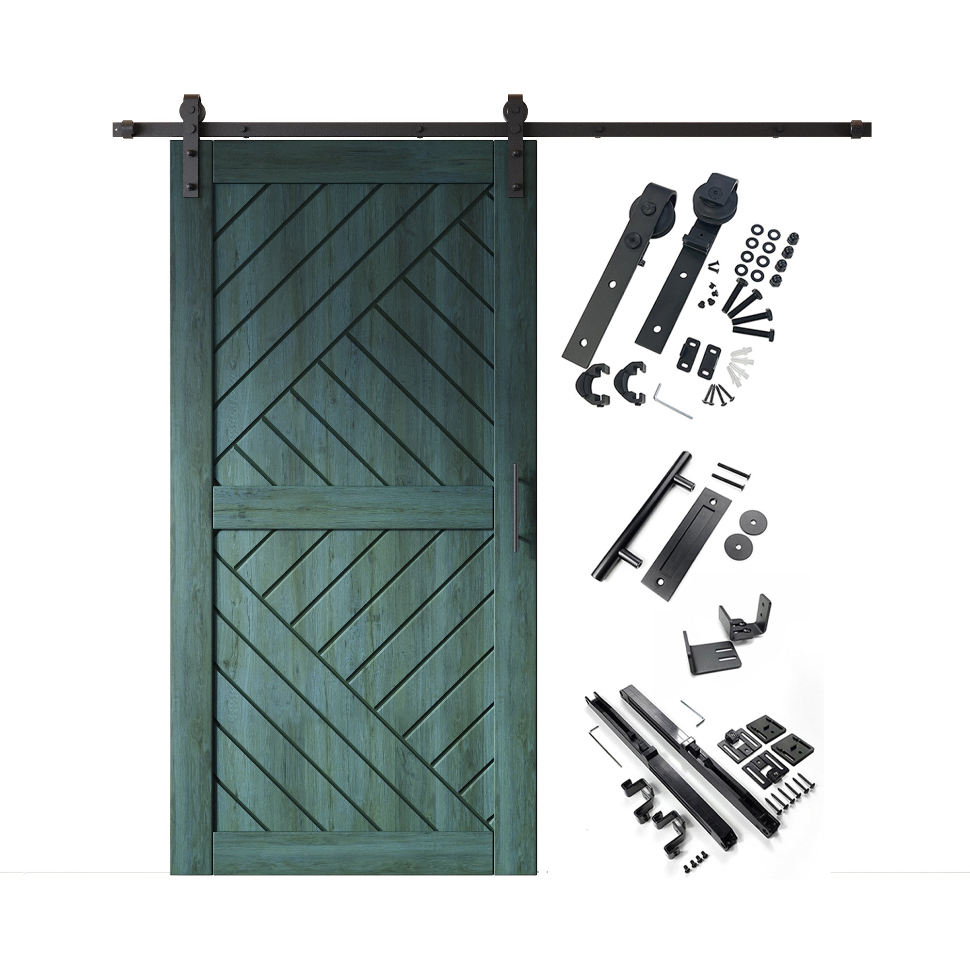 80" Height Royal Pine Geometric Design Unassembled & Finished Pine Wood Barn Door with Non-Bypass Installation Hardware Kit(Interior Use Only)