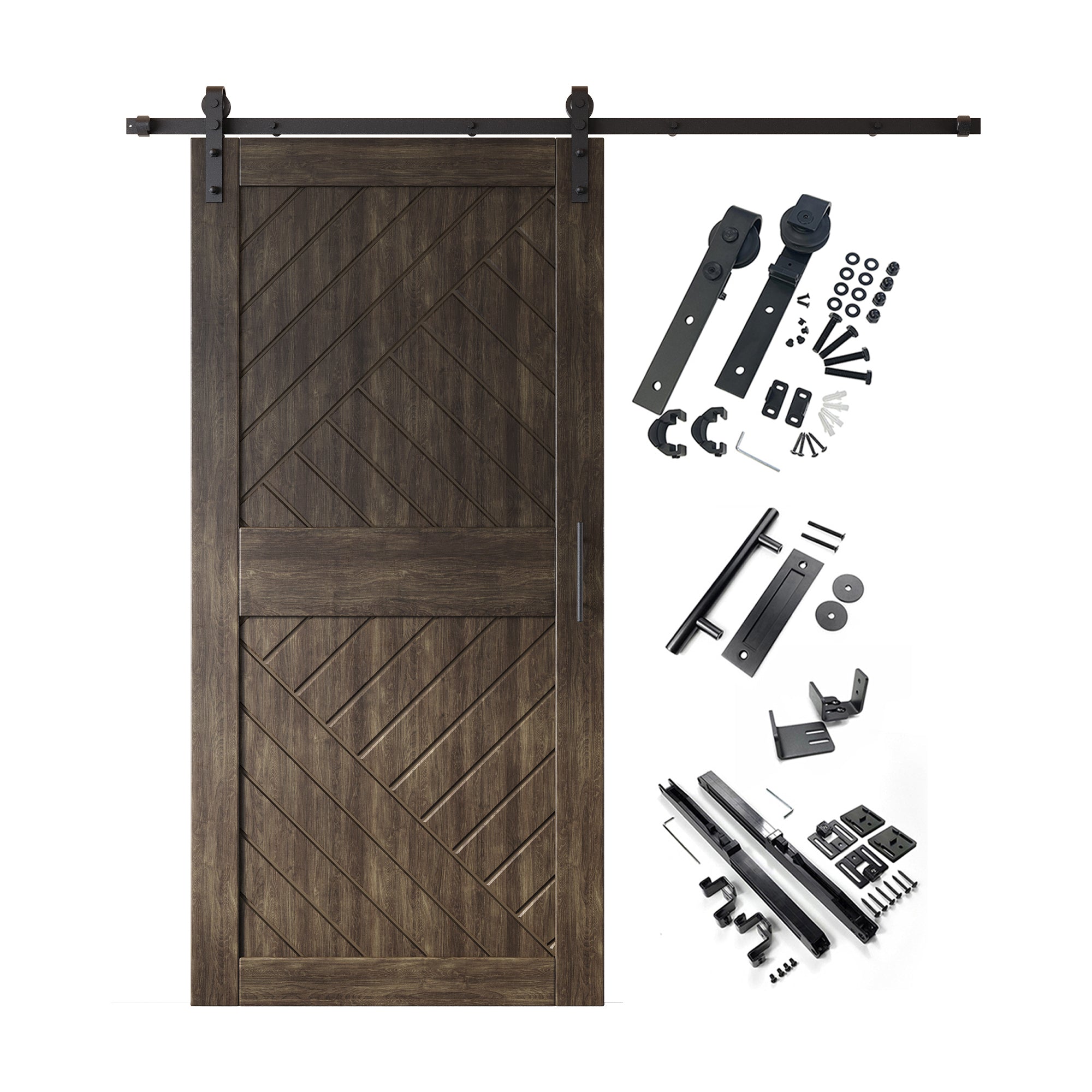 84" Height Ebony Geometric Design Unassembled & Finished Pine Wood Barn Door with Non-Bypass Installation Hardware Kit(Interior Use Only)