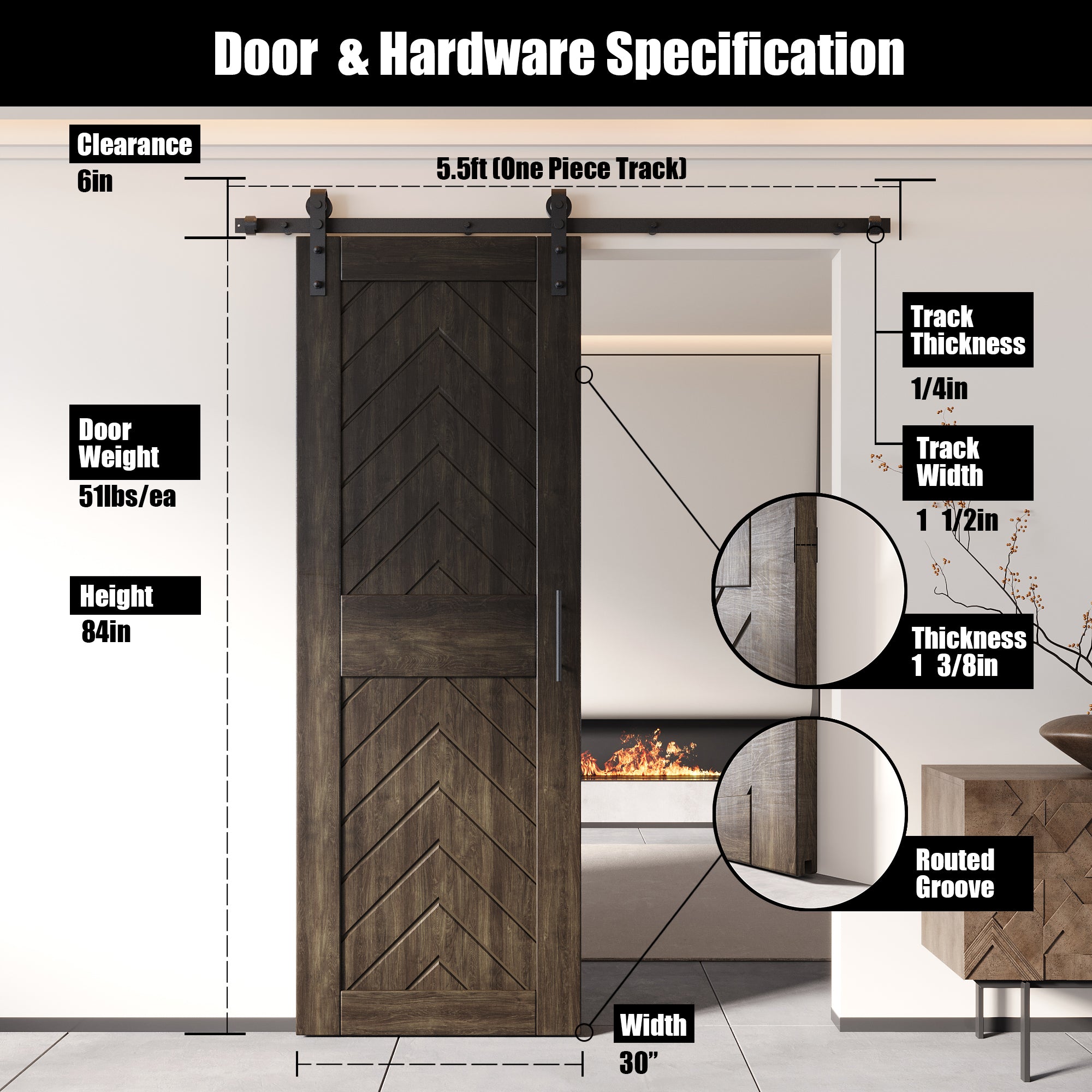 sliding barn door hardware kit with door pine wood barn door ebony fishbone design
