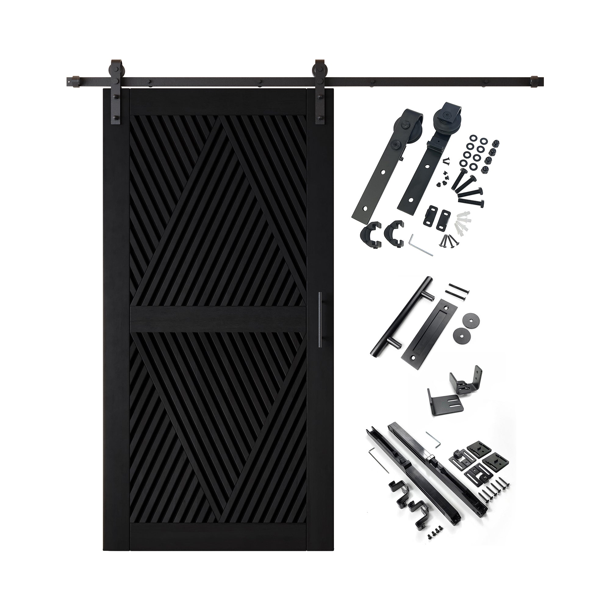 80" Height Black Diamond Design Unassembled & Finished Pine Wood Barn Door with Non-Bypass Installation Hardware Kit(Interior Use Only)