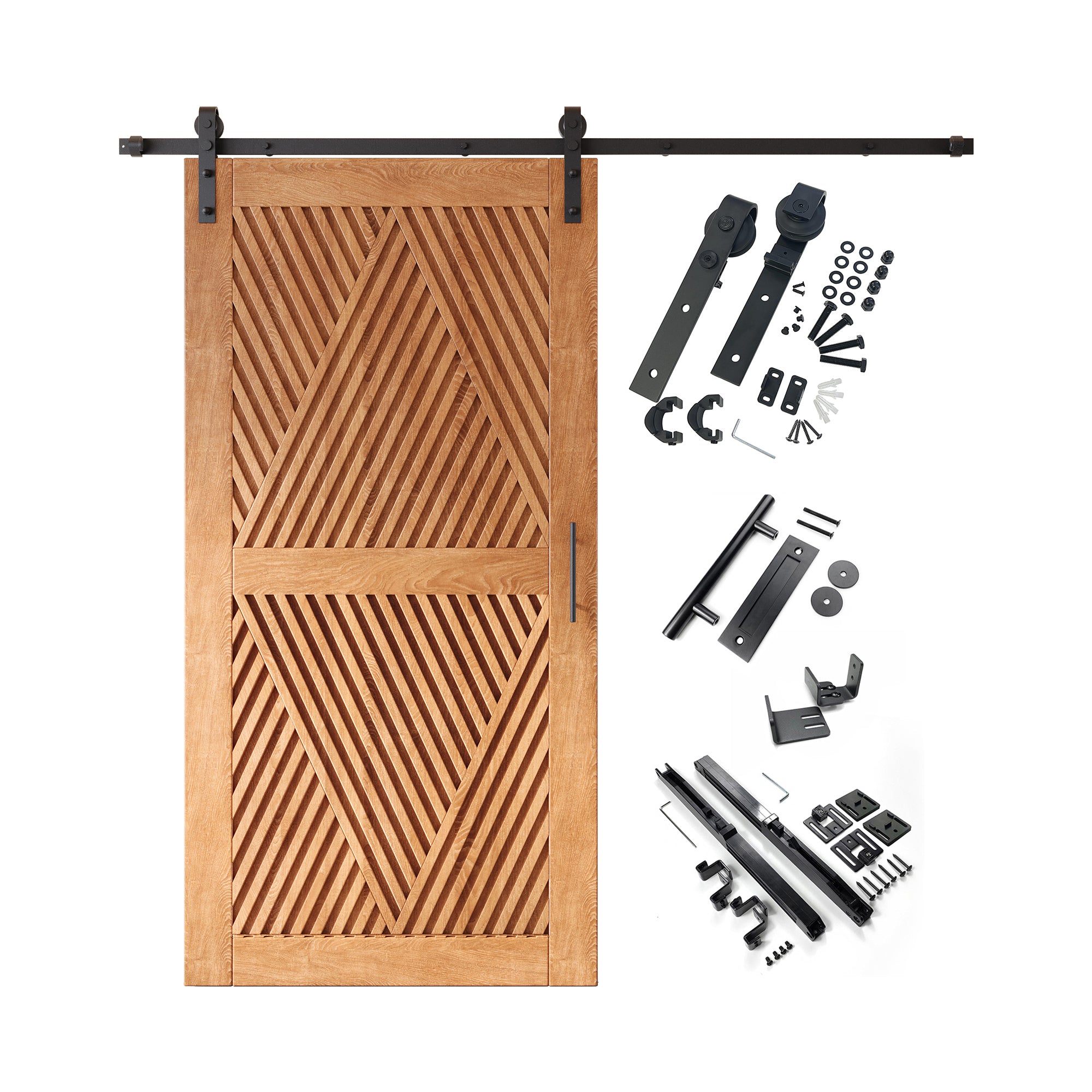 80" Height Early American Diamond Design Unassembled & Finished Pine Wood Barn Door with Non-Bypass Installation Hardware Kit(Interior Use Only)