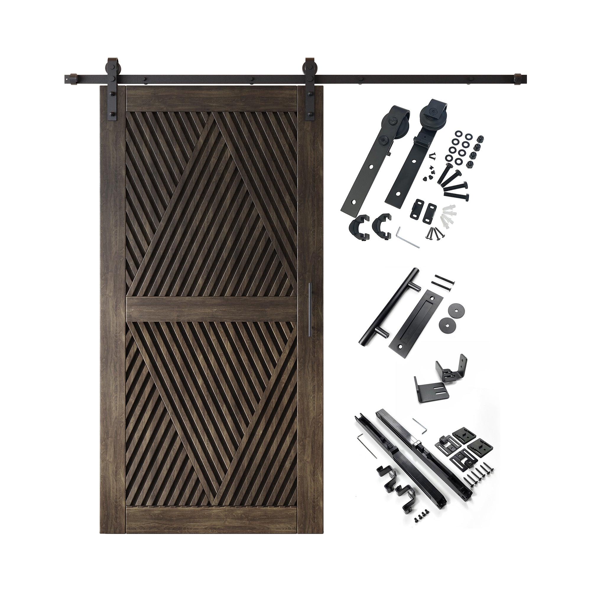 80" Height Ebony Diamond Design Unassembled & Finished Pine Wood Barn Door with Non-Bypass Installation Hardware Kit(Interior Use Only)