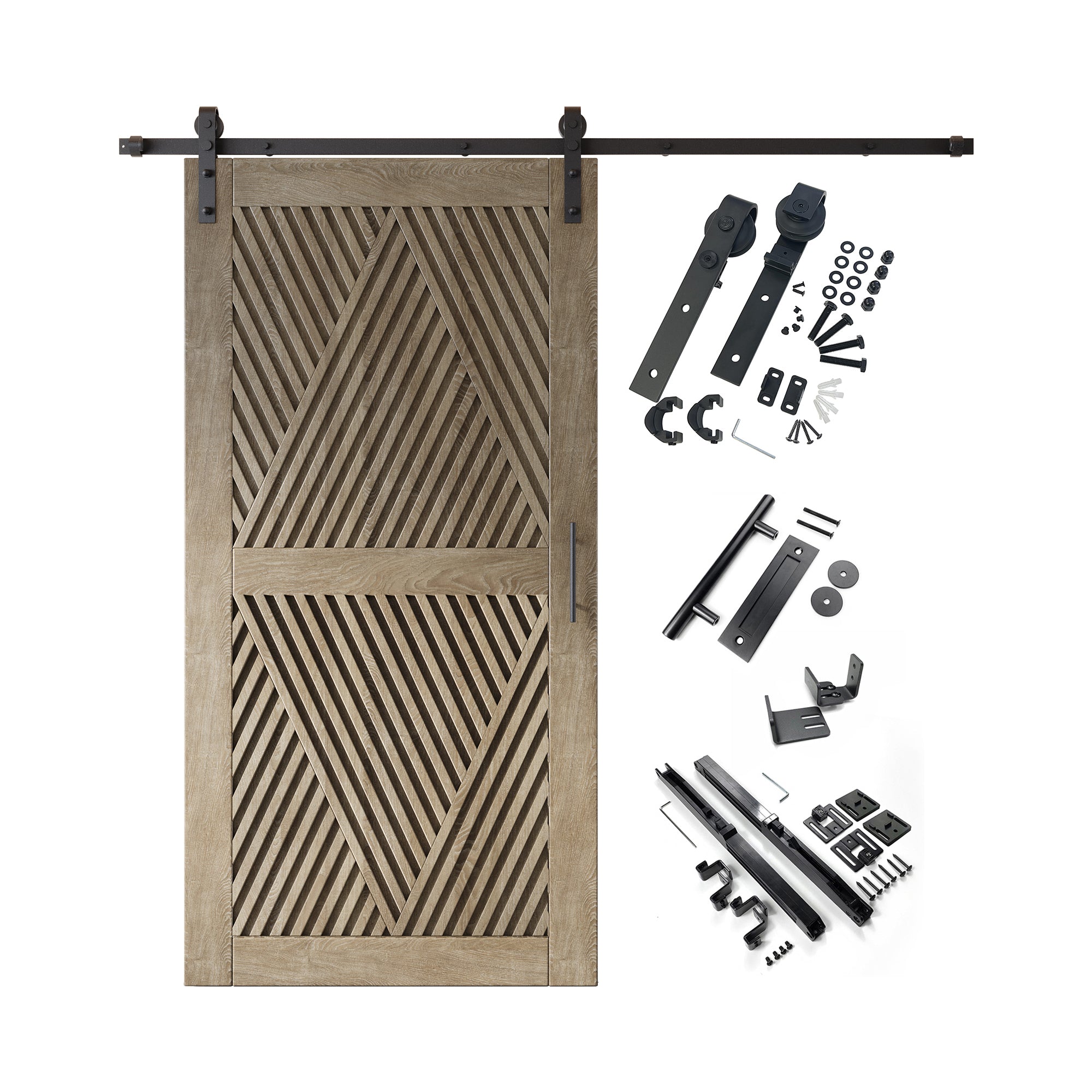 80" Height Classic Gray Diamond Design Unassembled & Finished Pine Wood Barn Door with Non-Bypass Installation Hardware Kit(Interior Use Only)