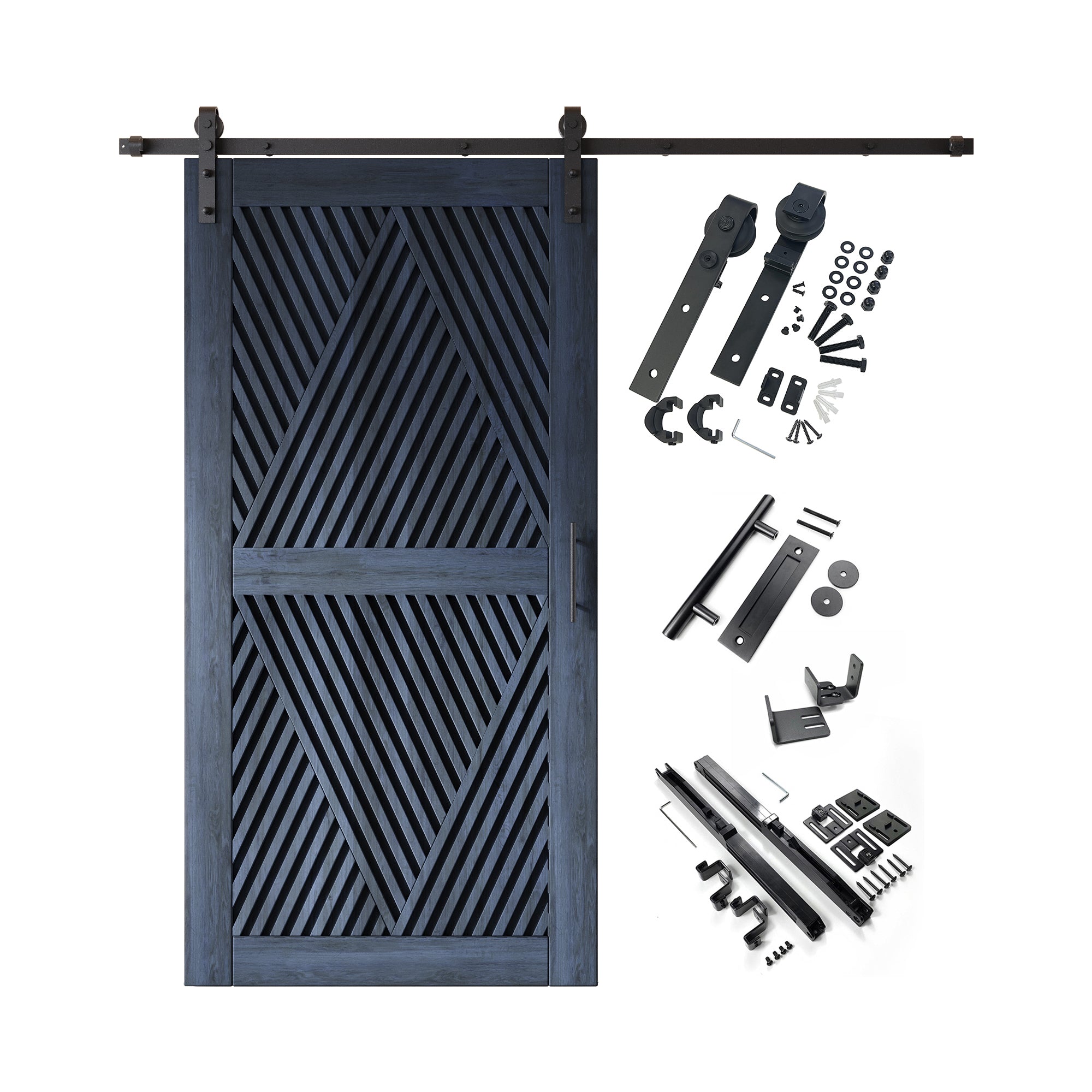 80" Height Navy Diamond Design Unassembled & Finished Pine Wood Barn Door with Non-Bypass Installation Hardware Kit(Interior Use Only)