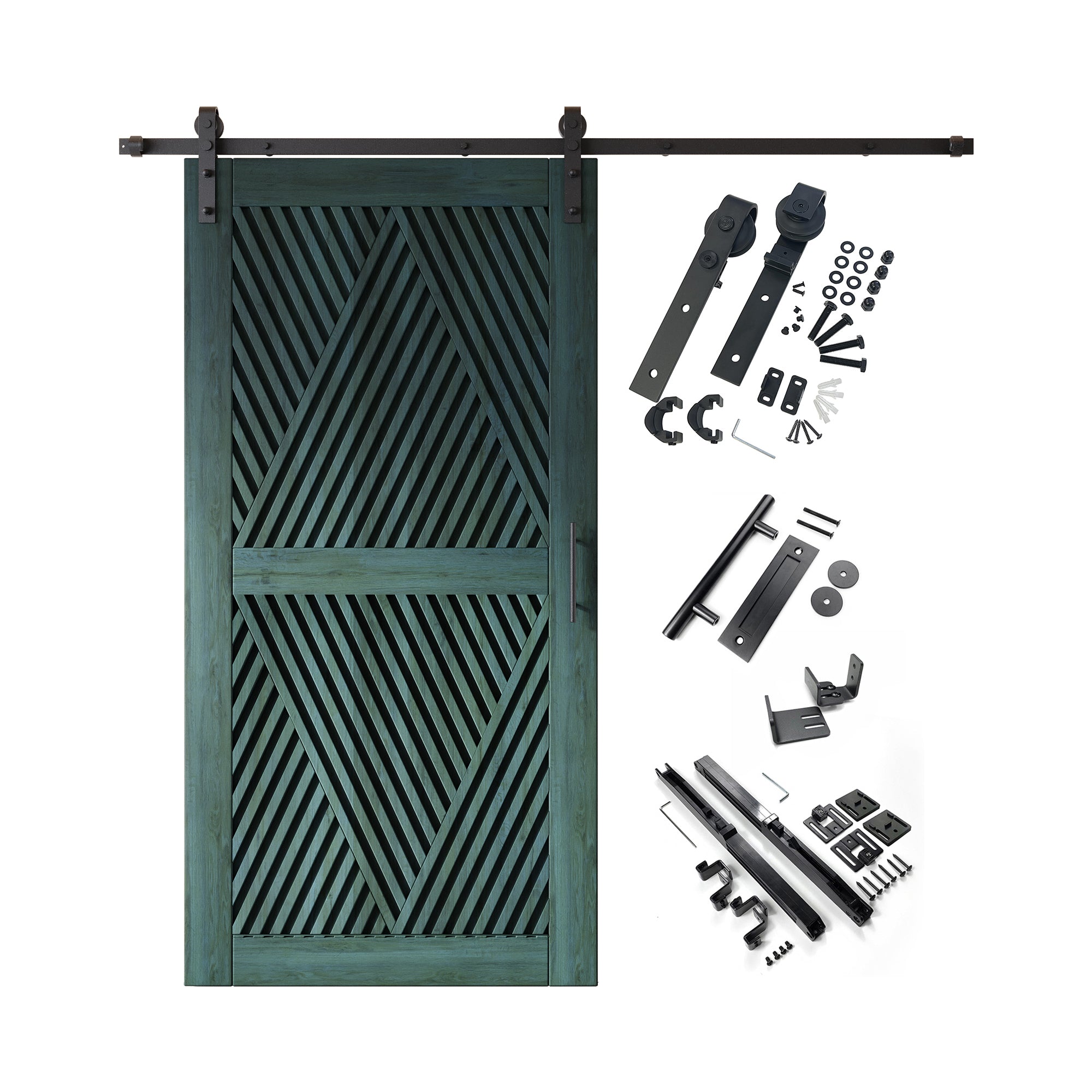 80" Height Royal Pine Diamond Design Unassembled & Finished Pine Wood Barn Door with Non-Bypass Installation Hardware Kit(Interior Use Only)