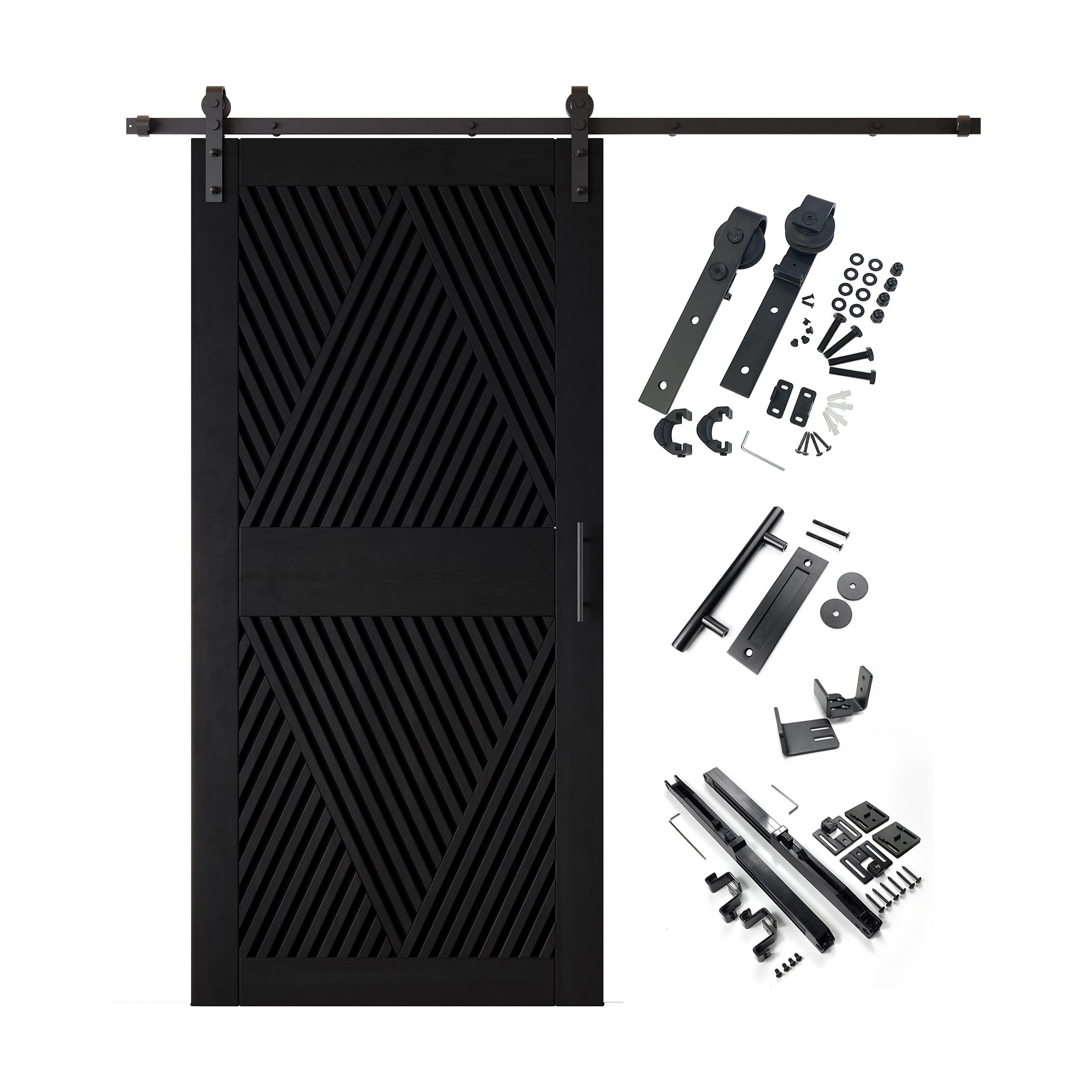 84" Height Black Diamond Design Unassembled & Finished Pine Wood Barn Door with Non-Bypass Installation Hardware Kit(Interior Use Only)