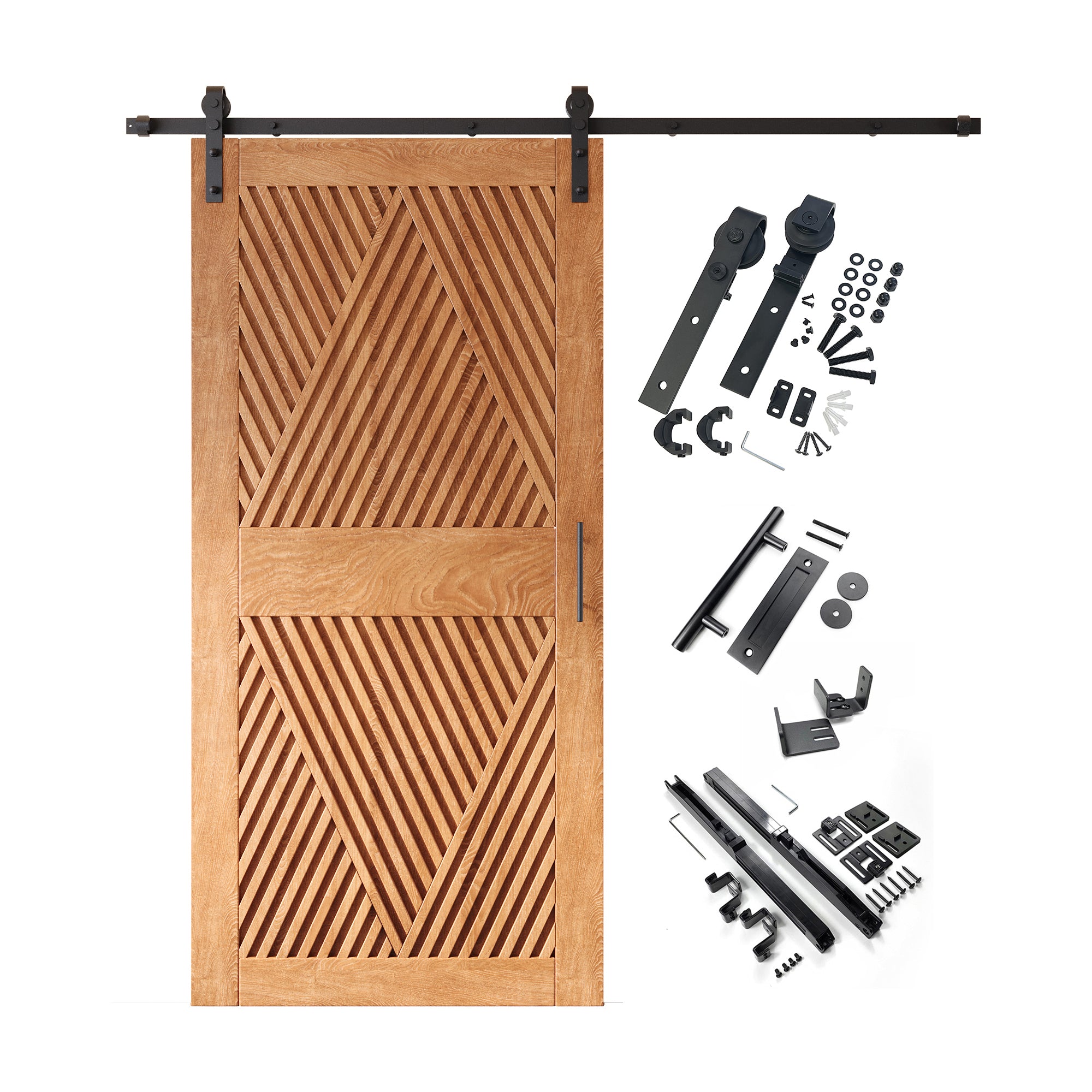 84" Height Early American Diamond Design Unassembled & Finished Pine Wood Barn Door with Non-Bypass Installation Hardware Kit(Interior Use Only)