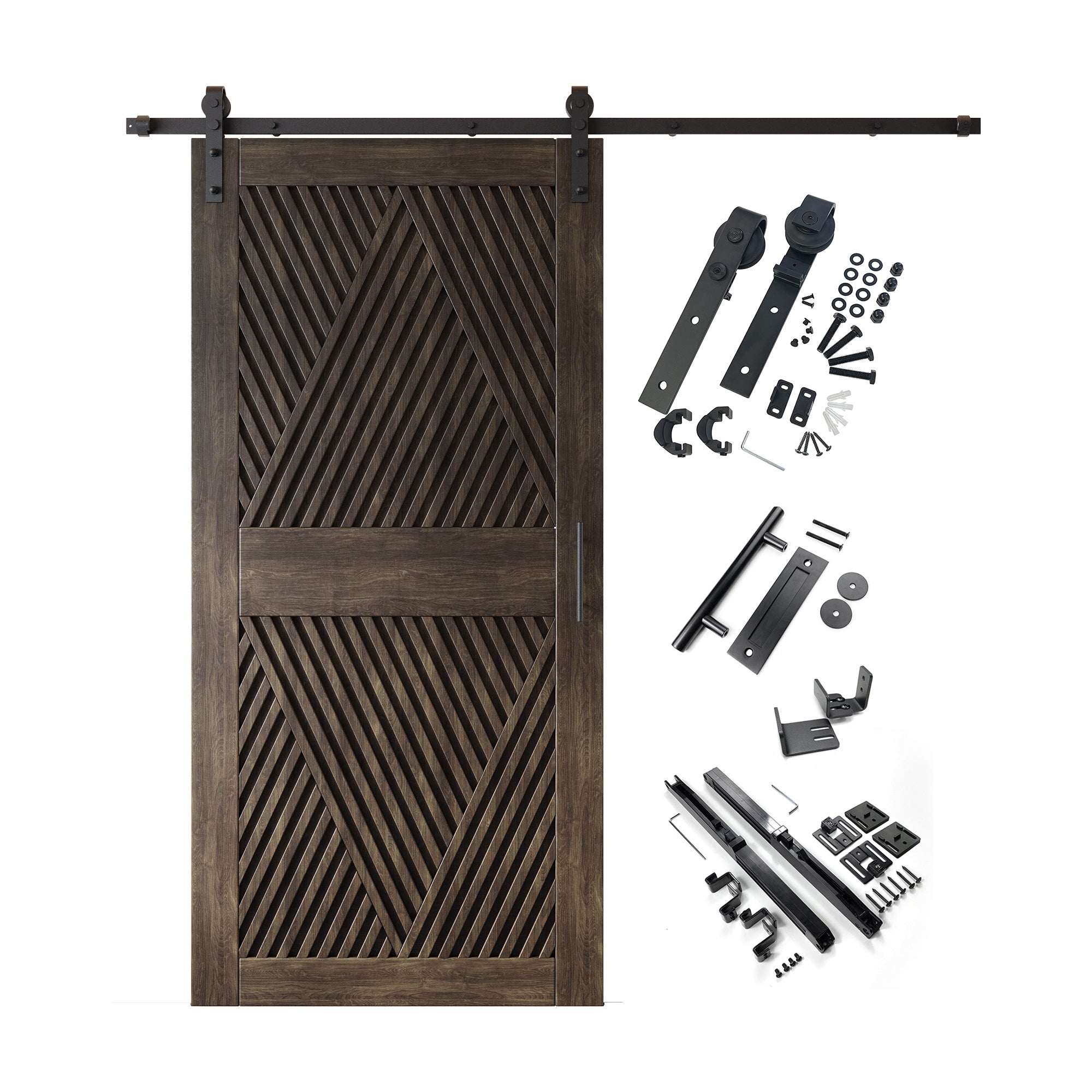 84" Height Ebony Diamond Design Unassembled & Finished Pine Wood Barn Door with Non-Bypass Installation Hardware Kit(Interior Use Only)