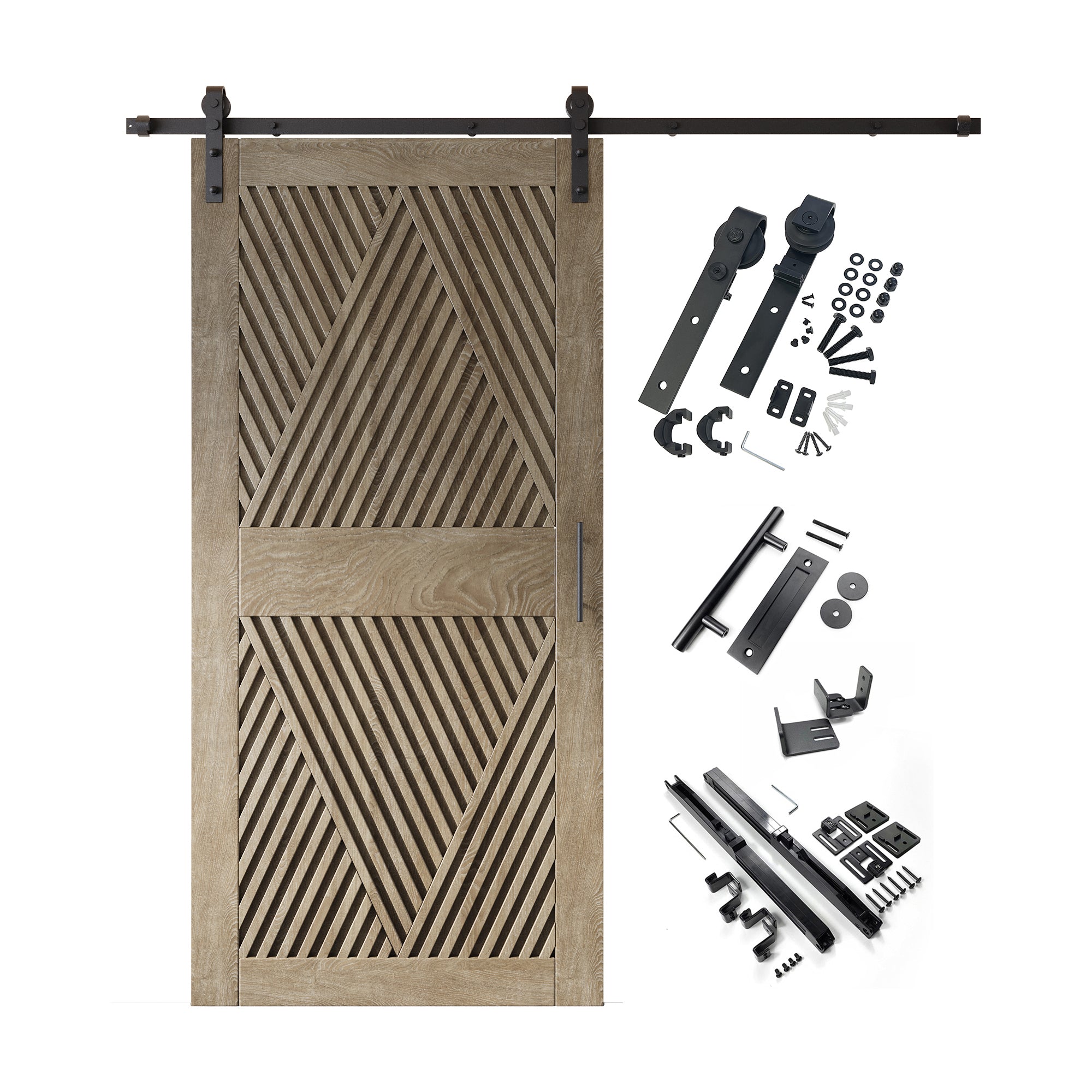 84" Height Classic Gray Diamond Design Unassembled & Finished Pine Wood Barn Door with Non-Bypass Installation Hardware Kit(Interior Use Only)