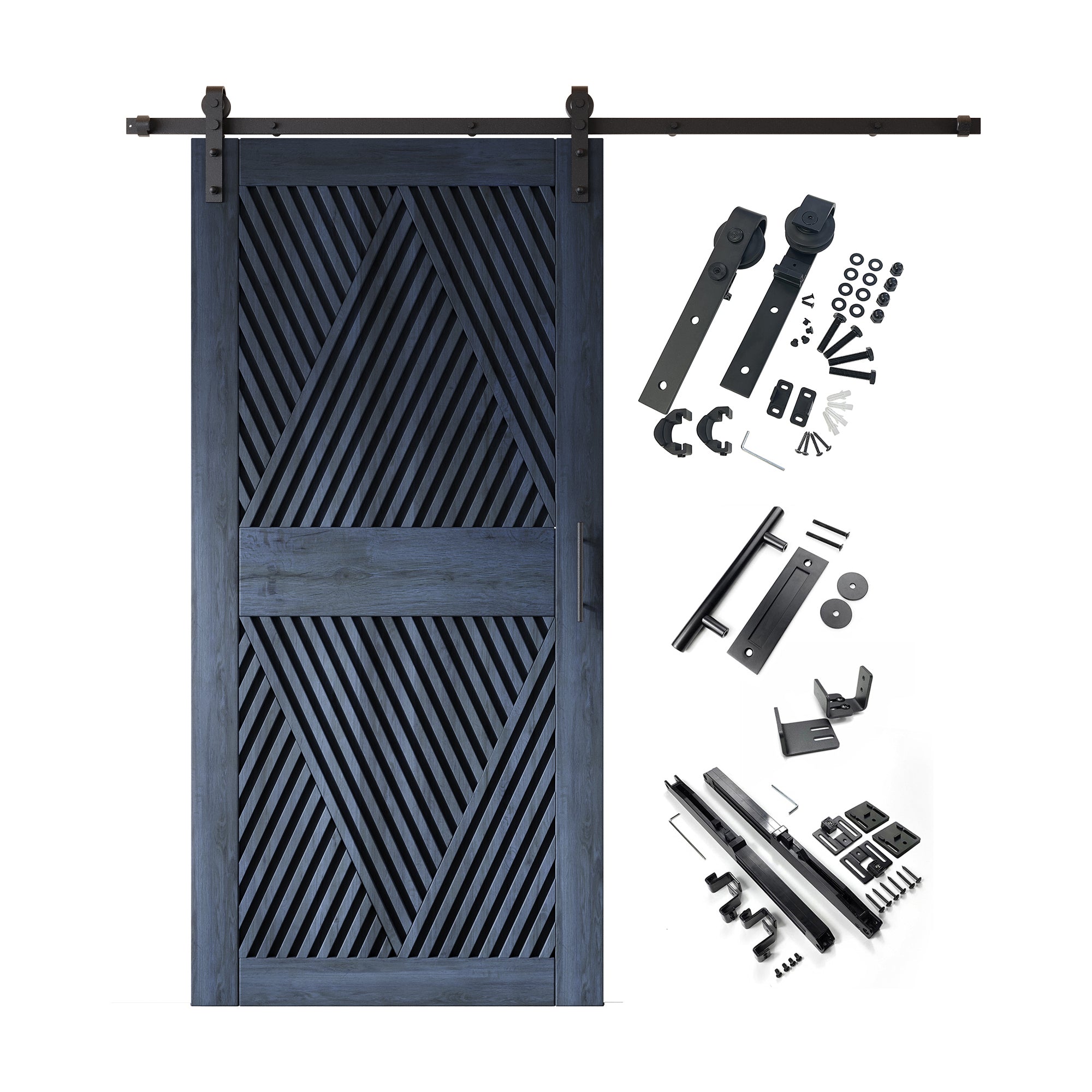 84" Height Navy Diamond Design Unassembled & Finished Pine Wood Barn Door with Non-Bypass Installation Hardware Kit(Interior Use Only)