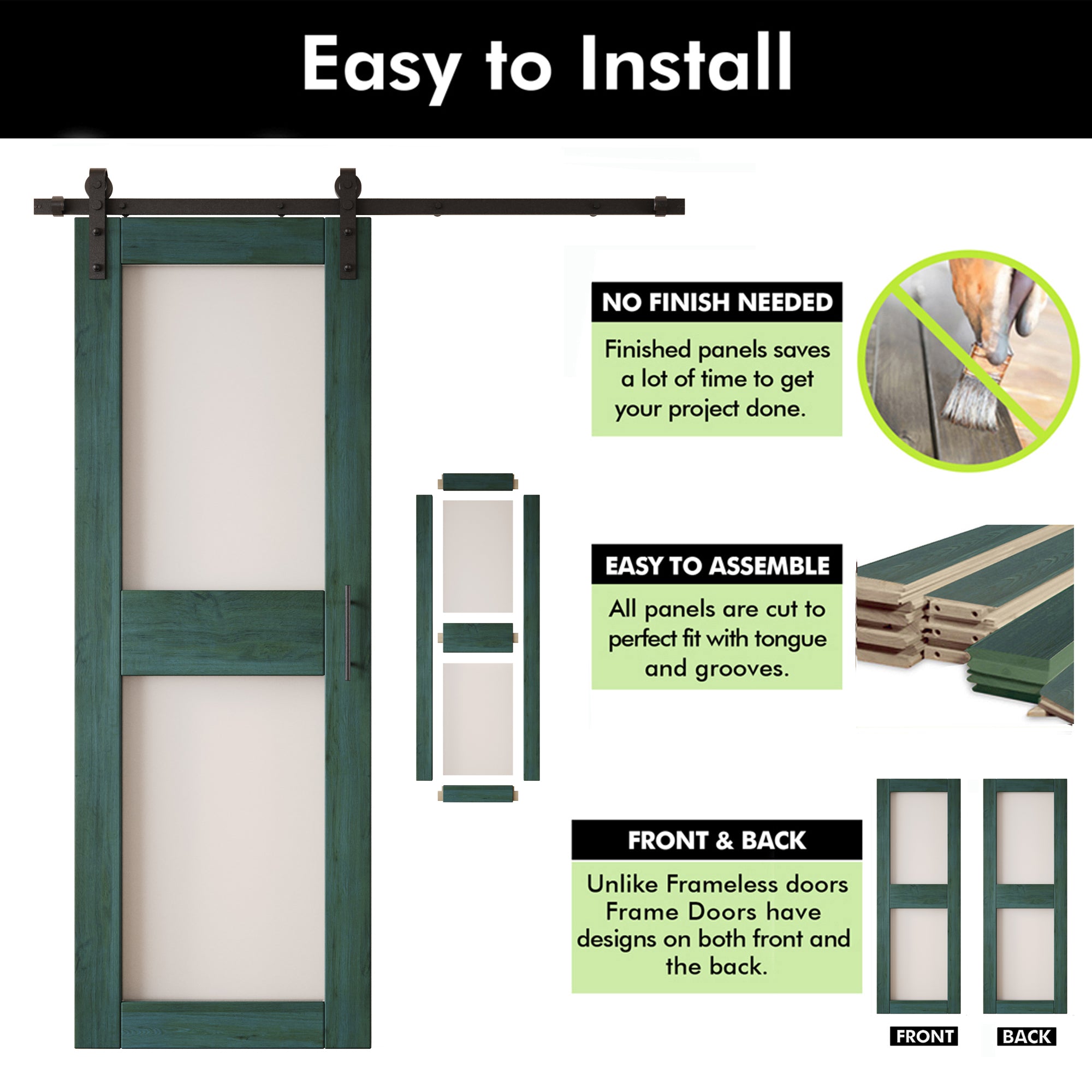 84" Height Royal Pine 2-Lite Frosted Glass Unassembled & Finished Pine Wood Barn Door with Non-Bypass Installation Hardware Kit (Interior Use Only)