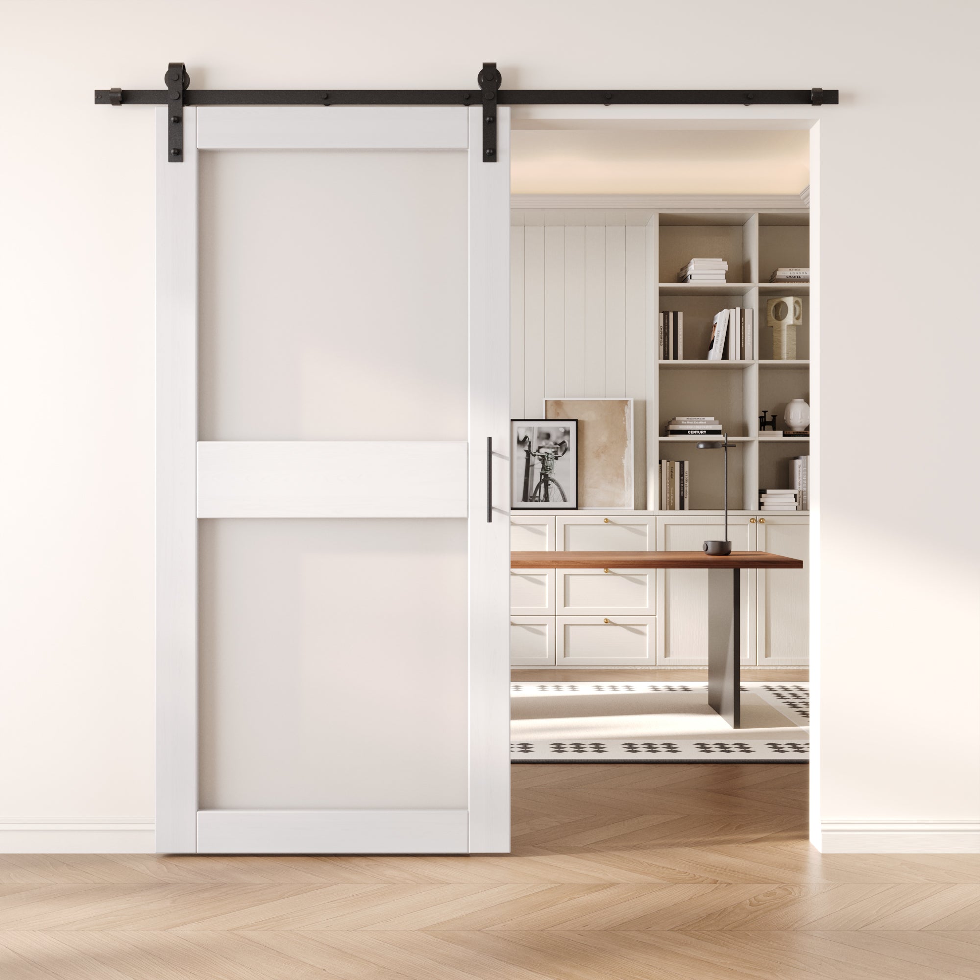 84" Height White 2-Lite Frosted Glass Unassembled & Finished Pine Wood Barn Door with Non-Bypass Installation Hardware Kit (Interior Use Only)