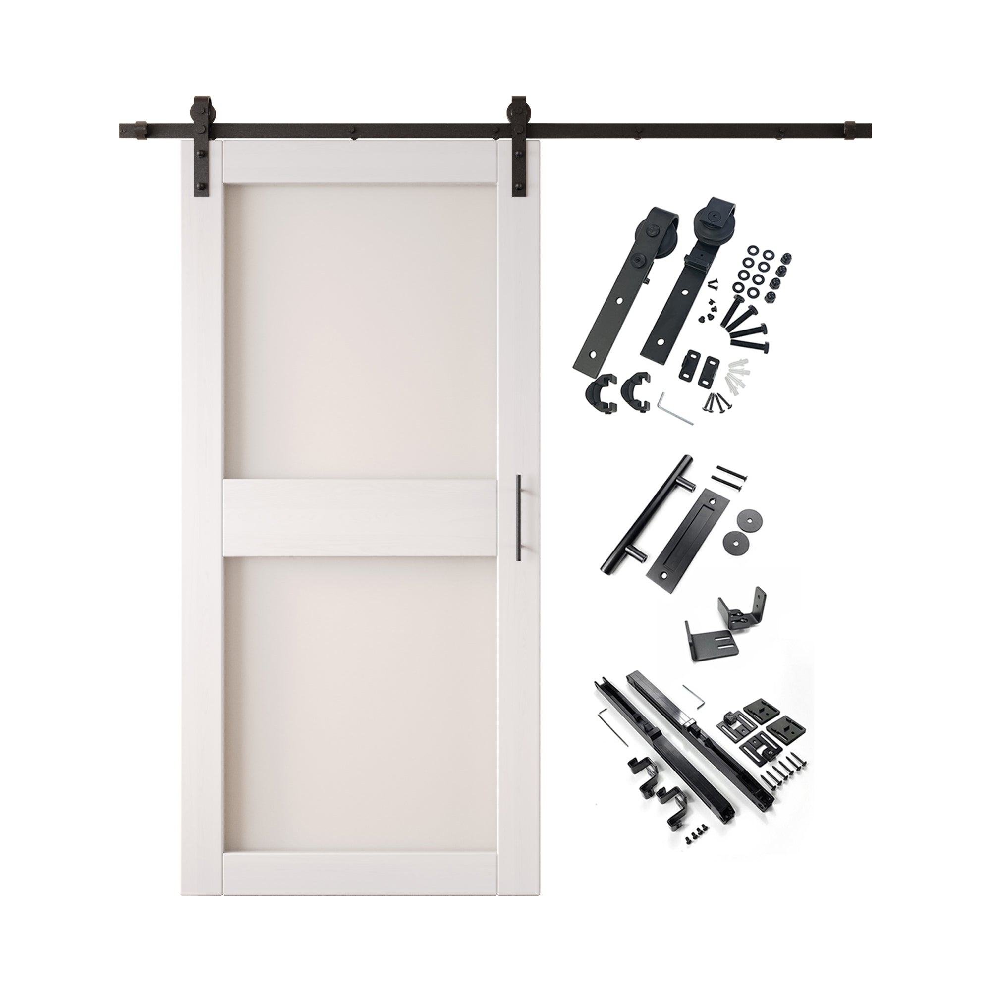 84" Height White 2-Lite Frosted Glass Unassembled & Finished Pine Wood Barn Door with Non-Bypass Installation Hardware Kit (Interior Use Only)