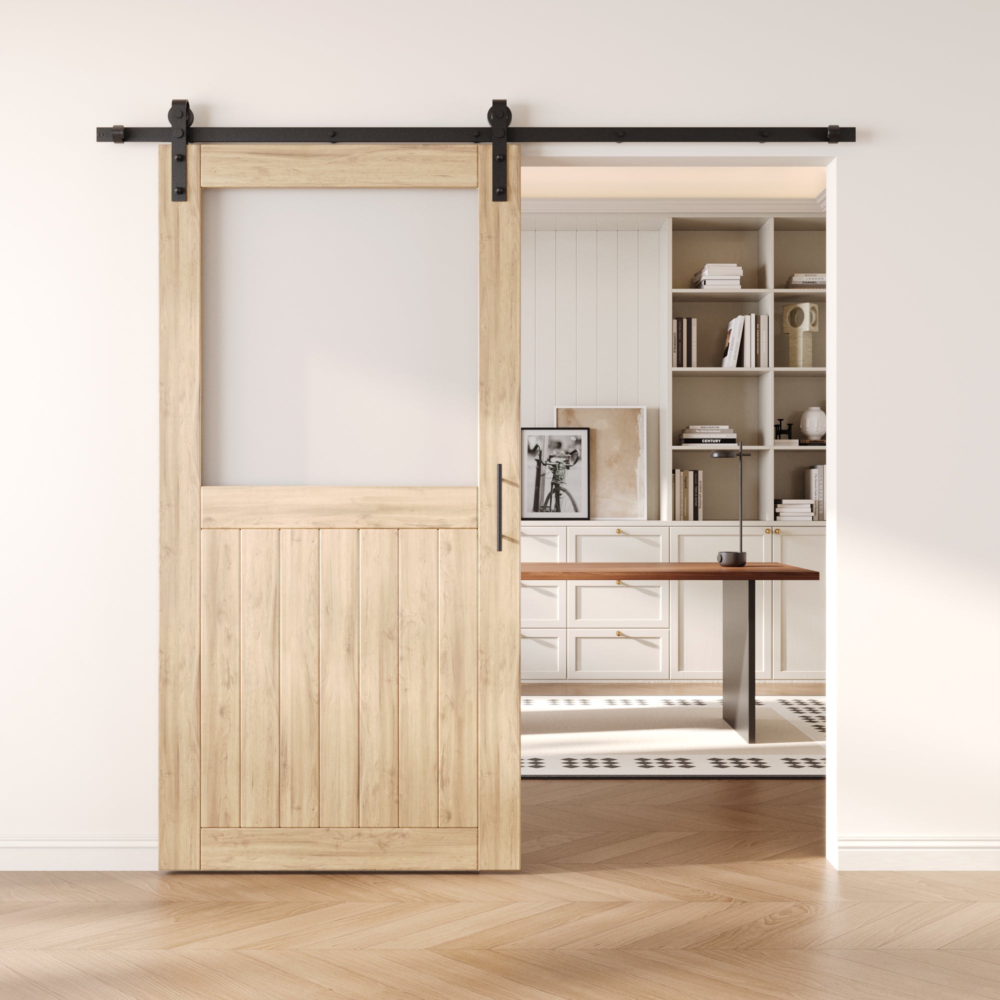 80" Height Half Lite Frosted Glass Unassembled & Unfinished Pine Wood Barn Door with Non-Bypass Installation Hardware Kit (Interior Use Only)