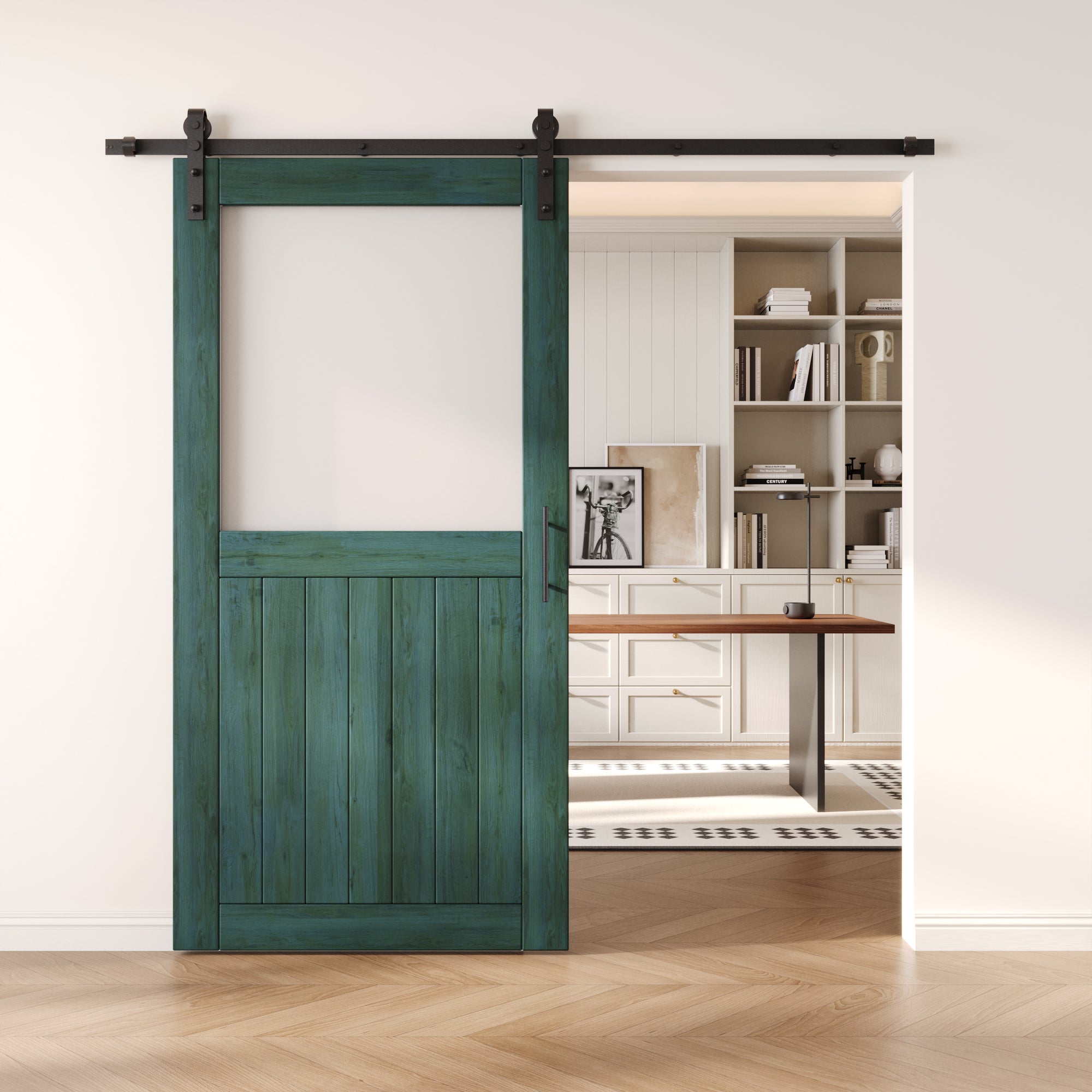 80" Height Royal Pine Half Lite Frosted Glass Unassembled & Finished Pine Wood Barn Door with Non-Bypass Installation Hardware Kit (Interior Use Only)