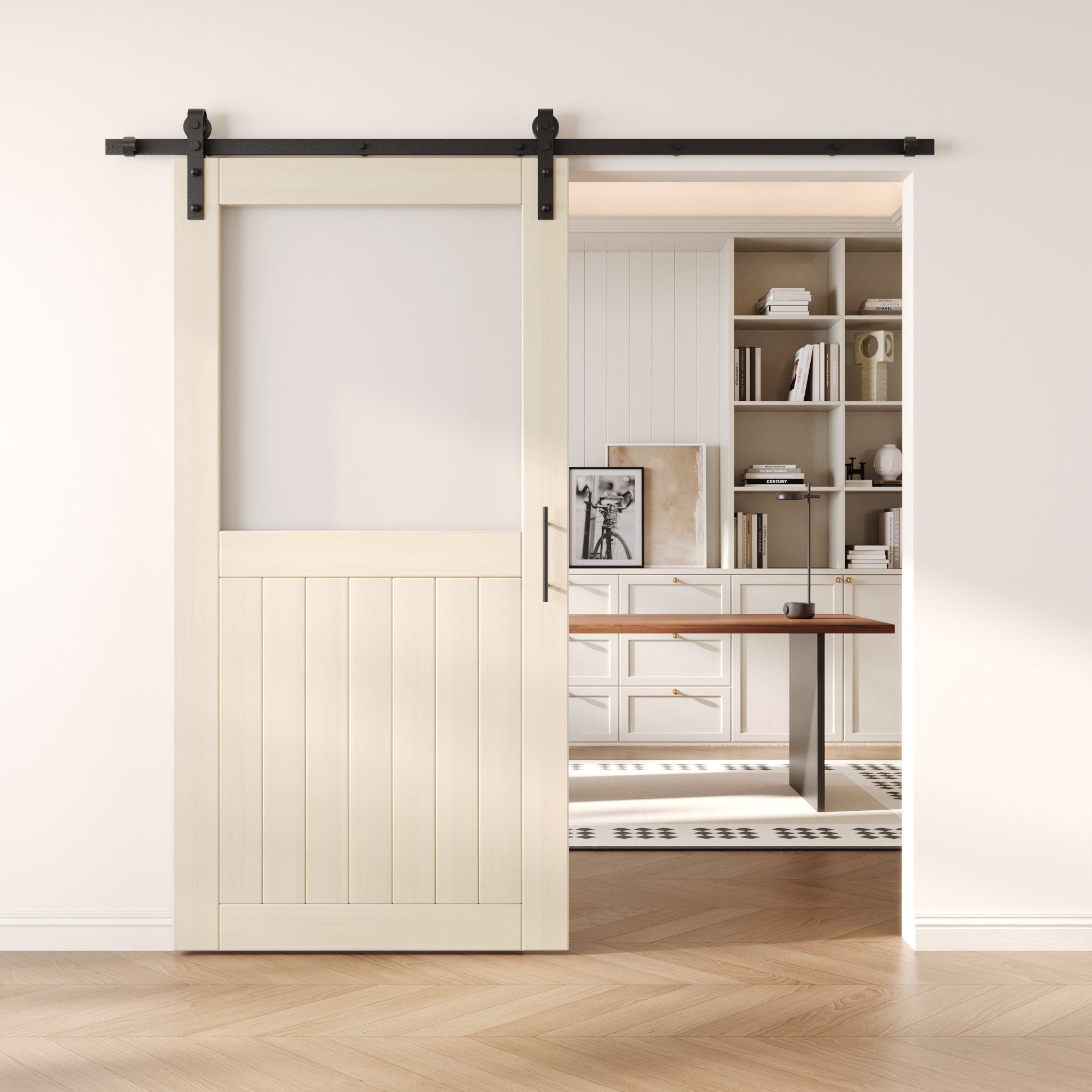 80" Height Tinsmith Gray Half Lite Frosted Glass Unassembled & Finished Pine Wood Barn Door with Non-Bypass Installation Hardware Kit (Interior Use Only)