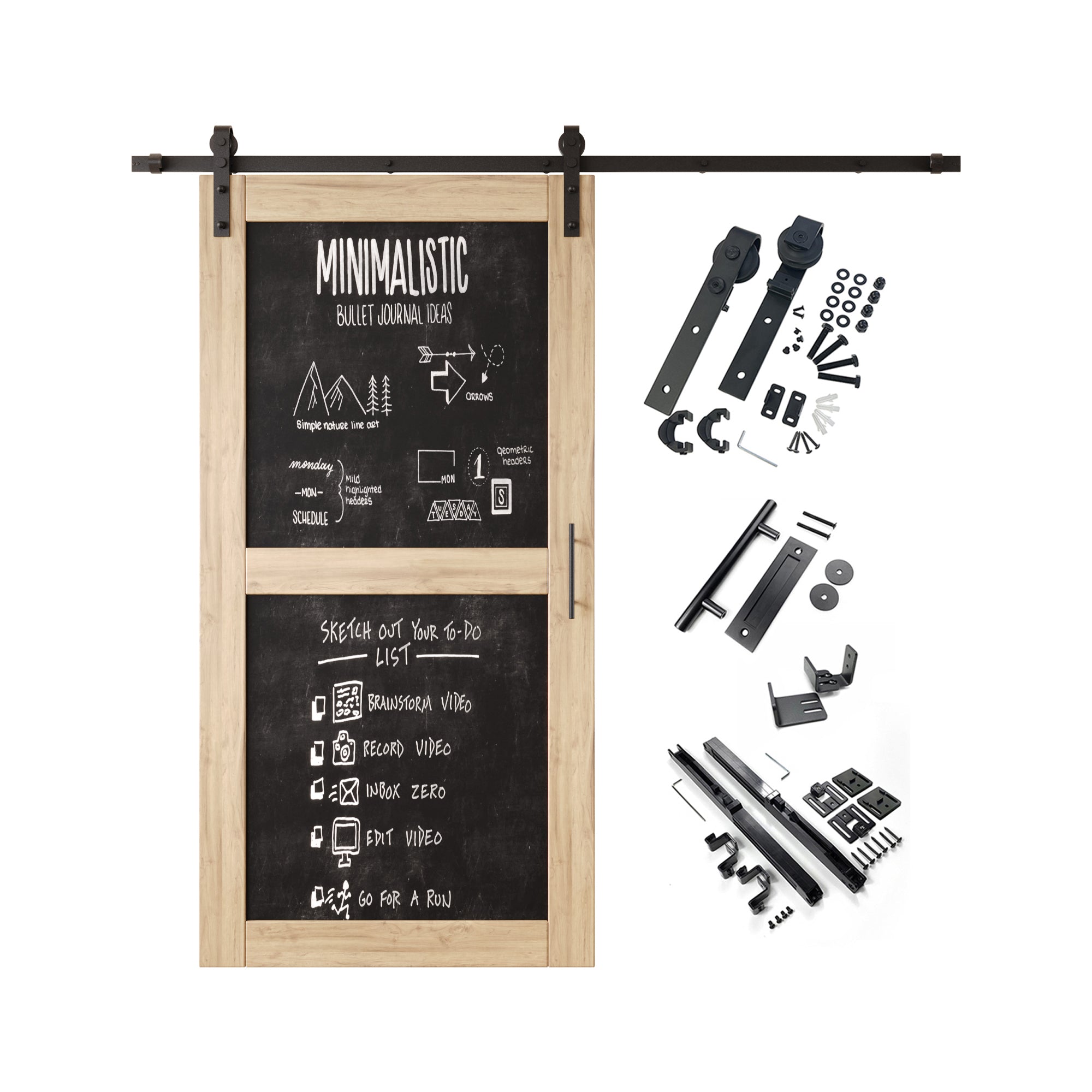 80" Height Chalkboard Design Unassembled & Unfinished Pine Wood Barn Door with Non-Bypass Installation Hardware Kit (Interior Use Only)