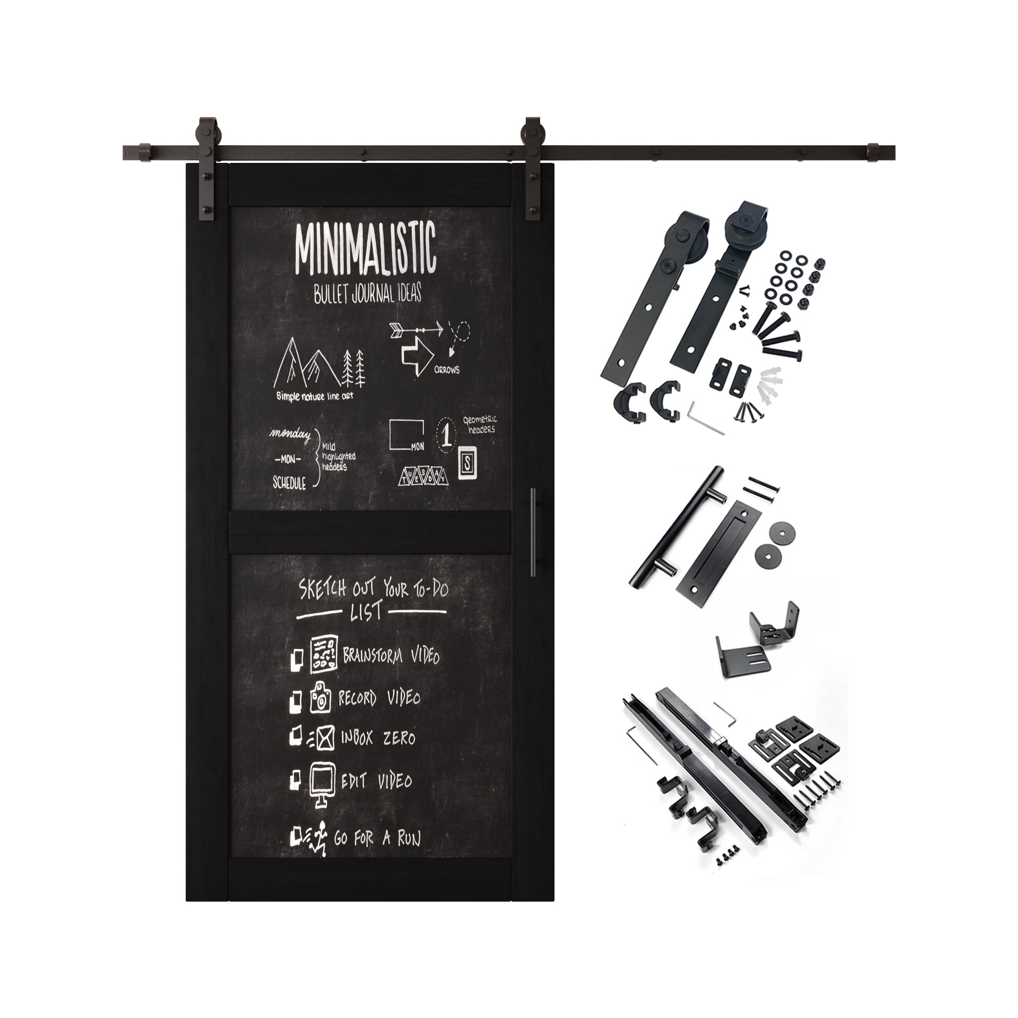 80" Height Black Chalkboard Design Unassembled & Finished Pine Wood Barn Door with Non-Bypass Installation Hardware Kit (Interior Use Only)