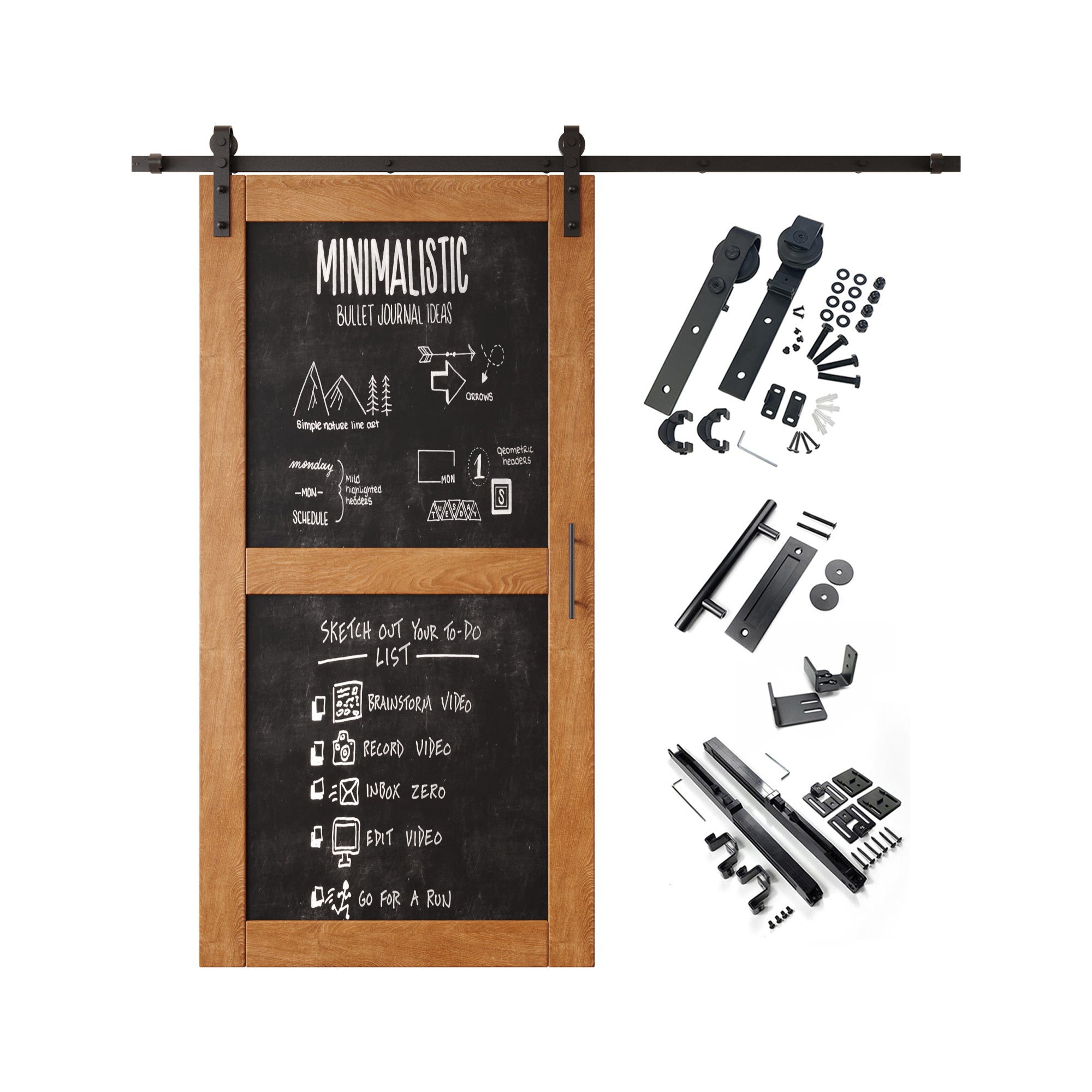 80" Height Early American Chalkboard Design Unassembled & Finished Pine Wood Barn Door with Non-Bypass Installation Hardware Kit (Interior Use Only)