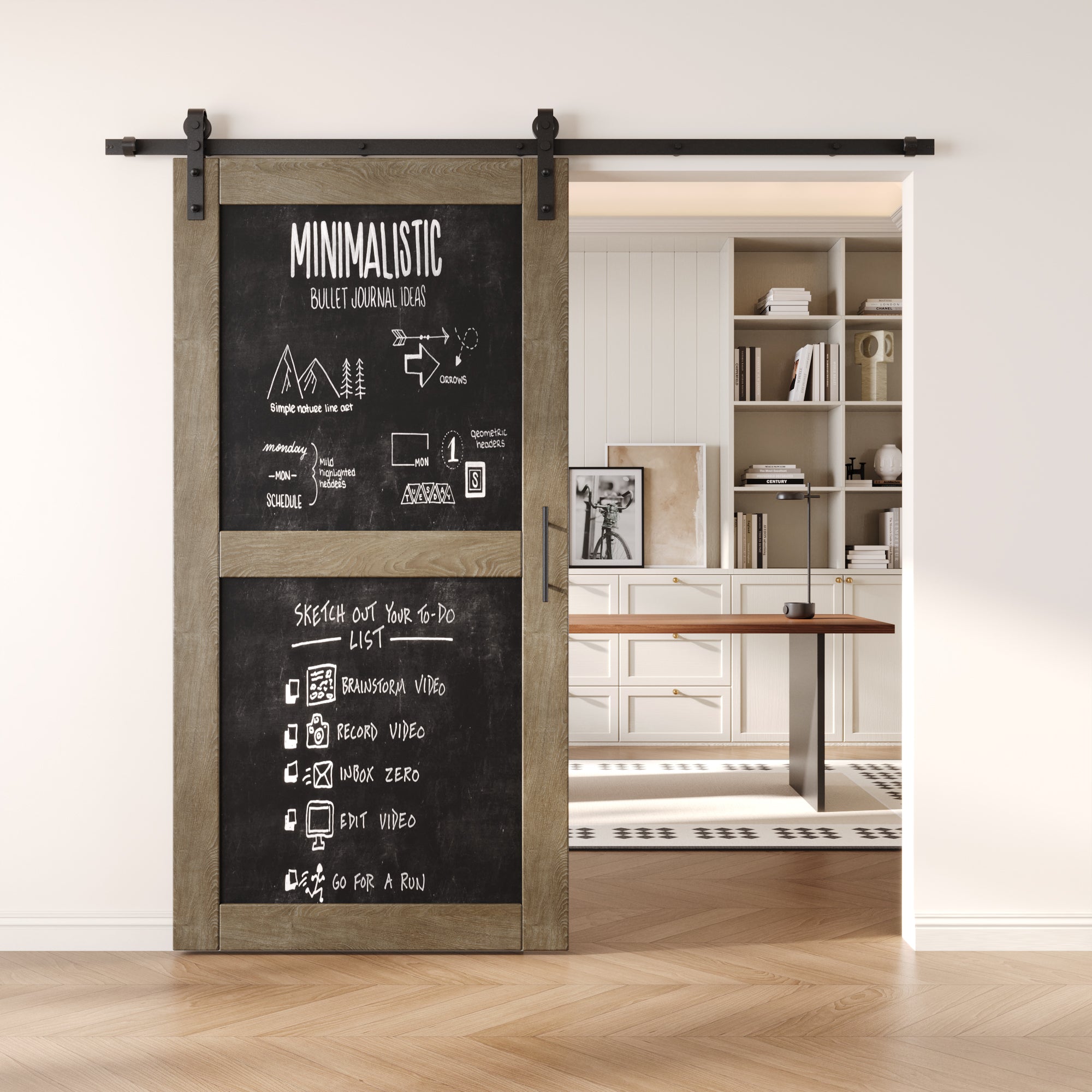 80" Height Classic Gray Chalkboard Design Unassembled & Finished Pine Wood Barn Door with Non-Bypass Installation Hardware Kit (Interior Use Only)