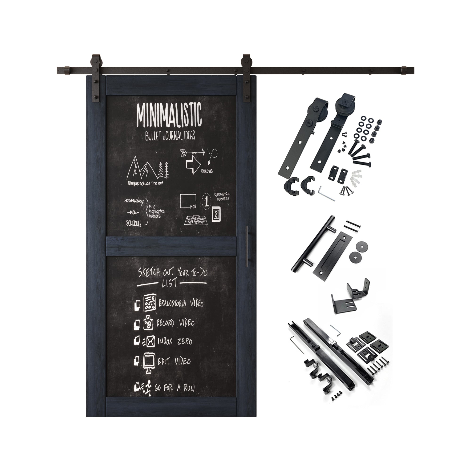 80" Height Navy Chalkboard Design Unassembled & Finished Pine Wood Barn Door with Non-Bypass Installation Hardware Kit (Interior Use Only)