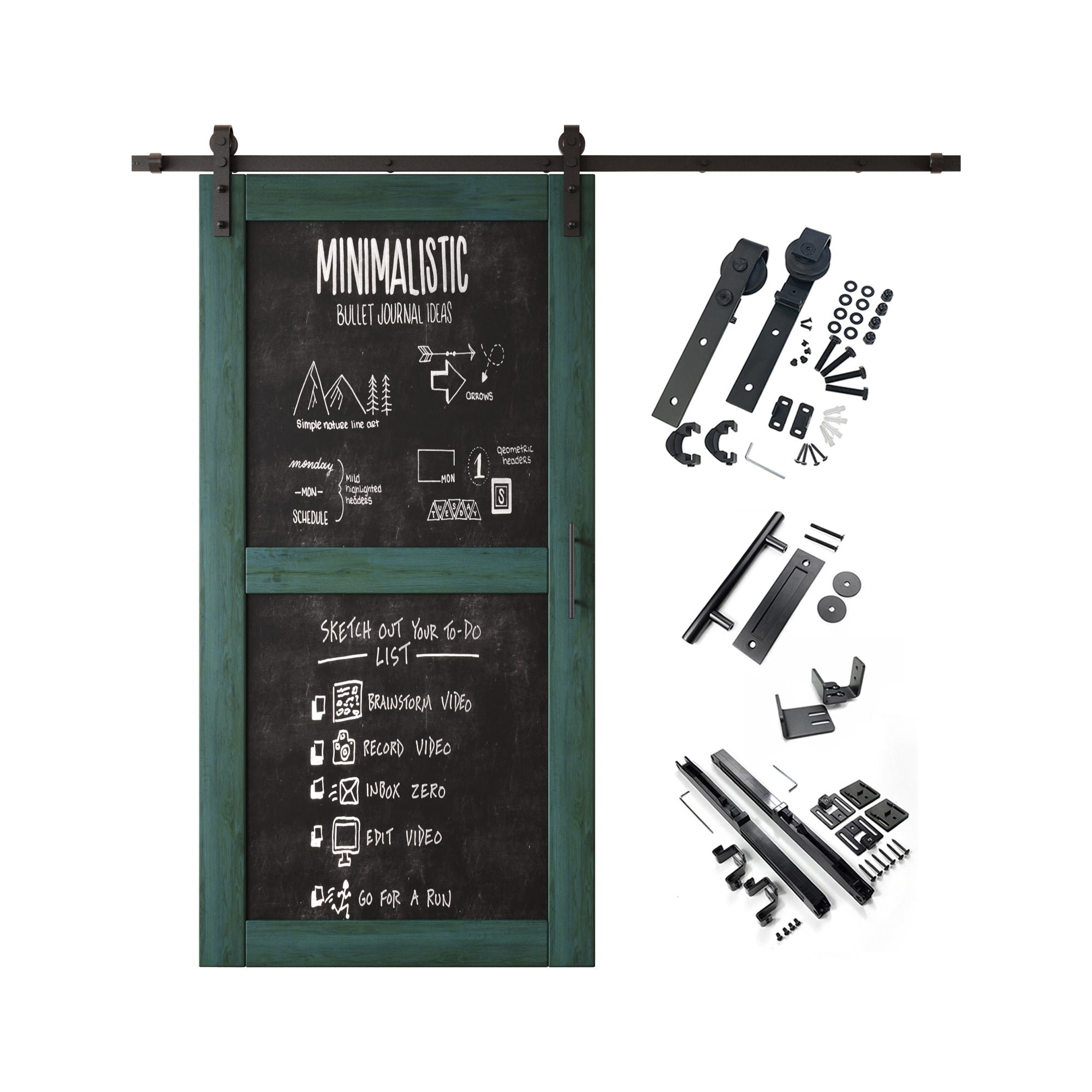 80" Height Royal Pine Chalkboard Design Unassembled & Finished Pine Wood Barn Door with Non-Bypass Installation Hardware Kit (Interior Use Only)
