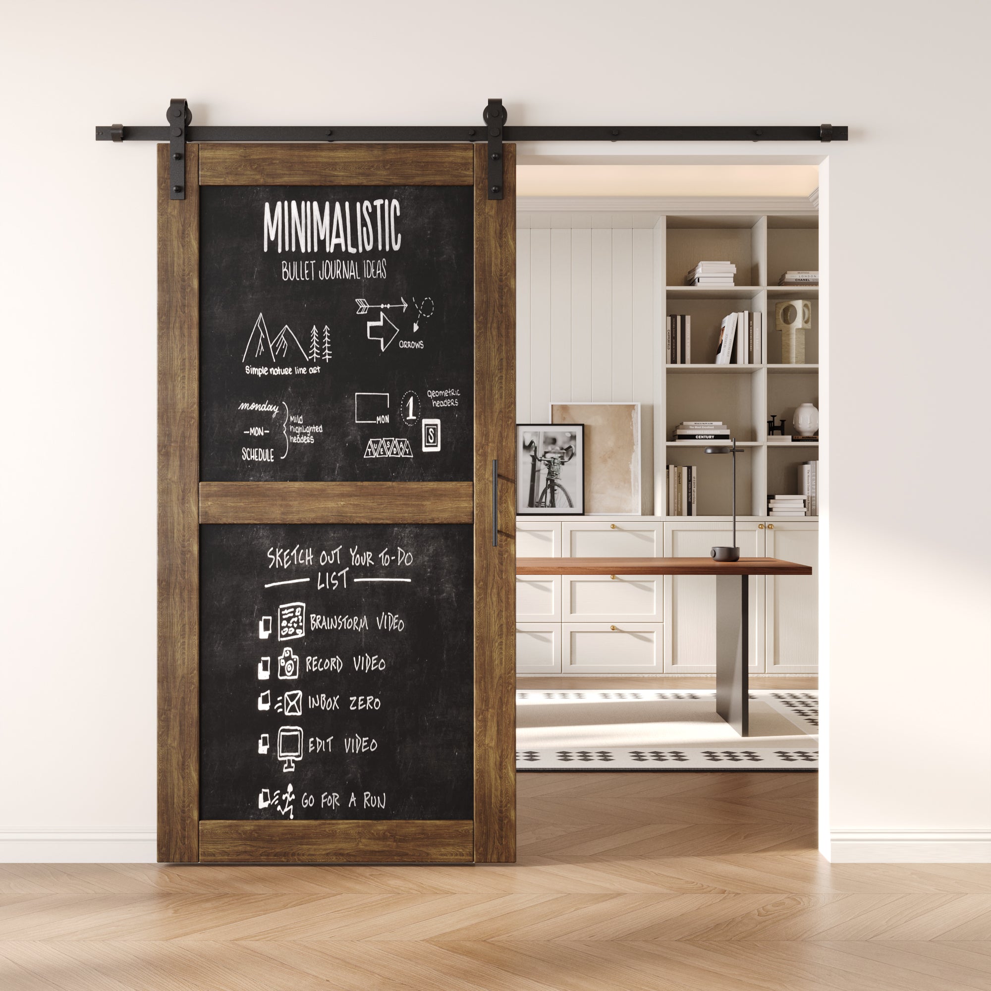 80" Height Dark Walnut Chalkboard Design Unassembled & Finished Pine Wood Barn Door with Non-Bypass Installation Hardware Kit (Interior Use Only)