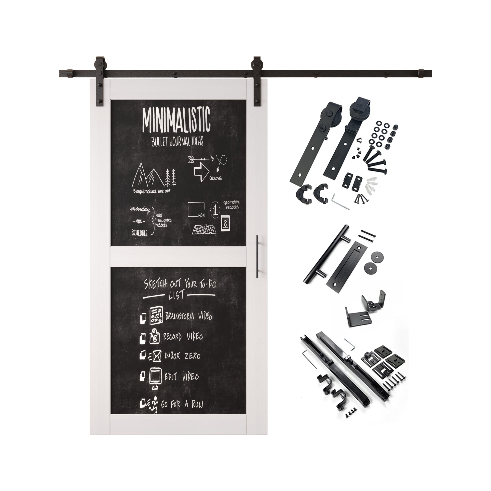 80" Height White Chalkboard Design Unassembled & Finished Pine Wood Barn Door with Non-Bypass Installation Hardware Kit (Interior Use Only)