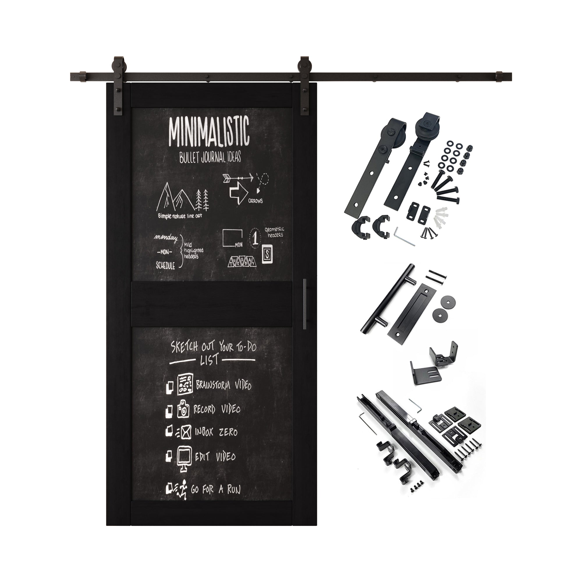 84" Height Black Chalkboard Design Unassembled & Finished Pine Wood Barn Door with Non-Bypass Installation Hardware Kit (Interior Use Only)
