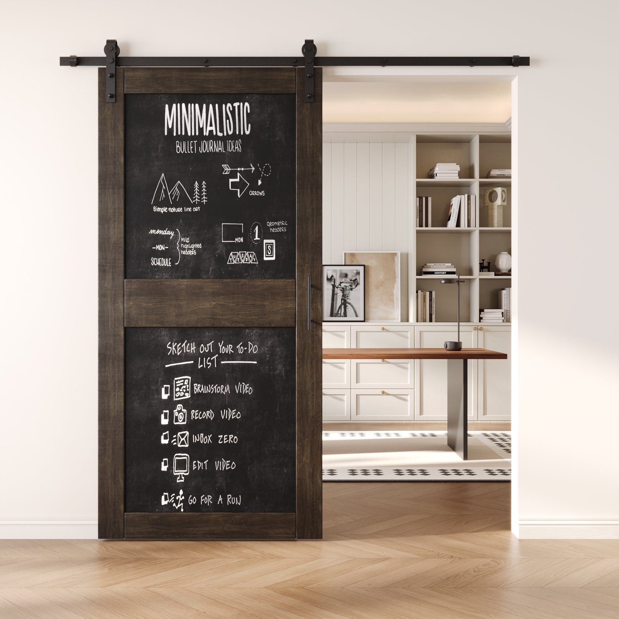 84" Height Ebony Chalkboard Design Unassembled & Finished Pine Wood Barn Door with Non-Bypass Installation Hardware Kit (Interior Use Only)
