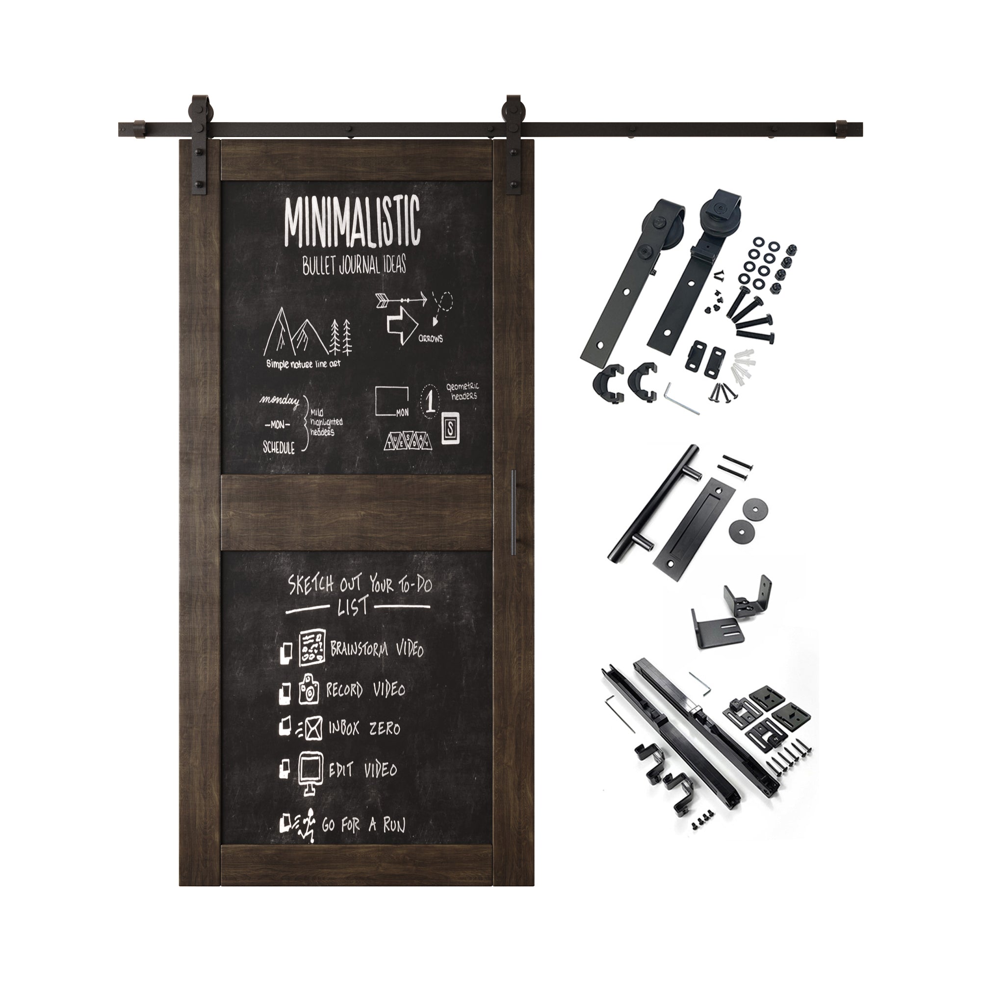 84" Height Ebony Chalkboard Design Unassembled & Finished Pine Wood Barn Door with Non-Bypass Installation Hardware Kit (Interior Use Only)