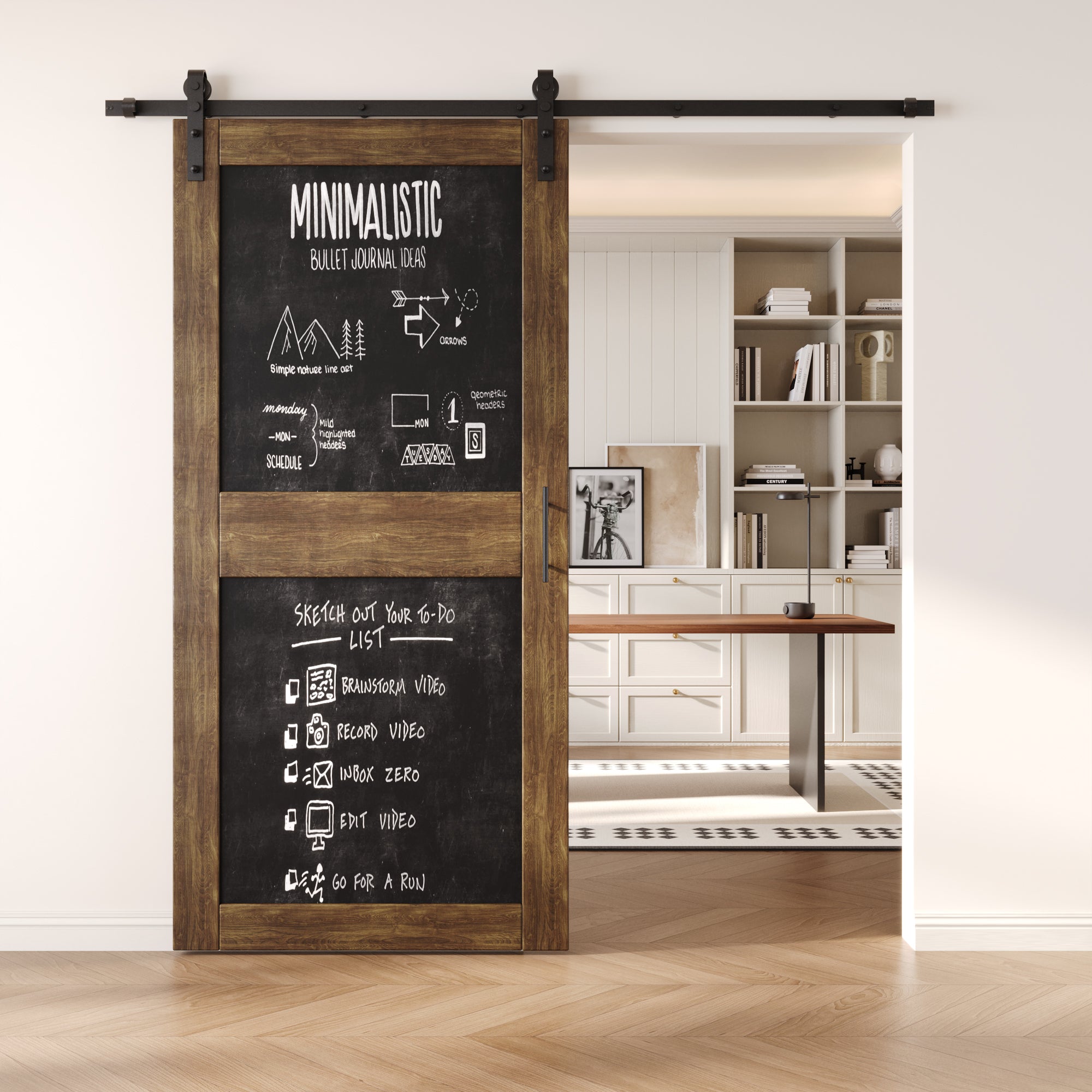 84" Height Dark Walnut Chalkboard Design Unassembled & Finished Pine Wood Barn Door with Non-Bypass Installation Hardware Kit (Interior Use Only)
