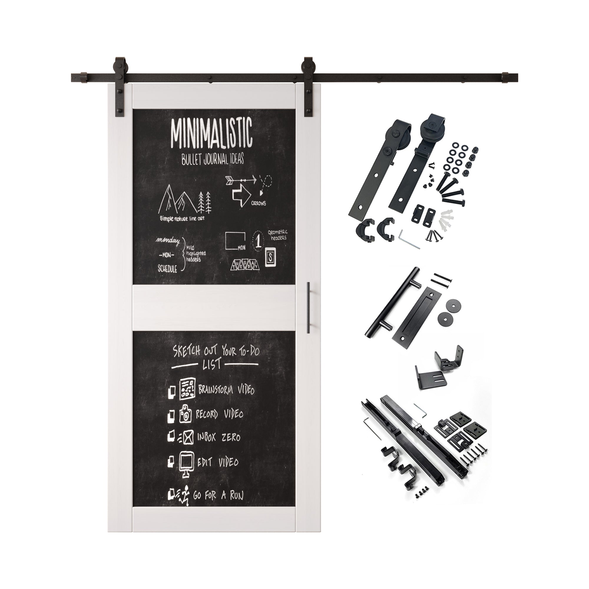 84" Height White Chalkboard Design Unassembled & Finished Pine Wood Barn Door with Non-Bypass Installation Hardware Kit (Interior Use Only)