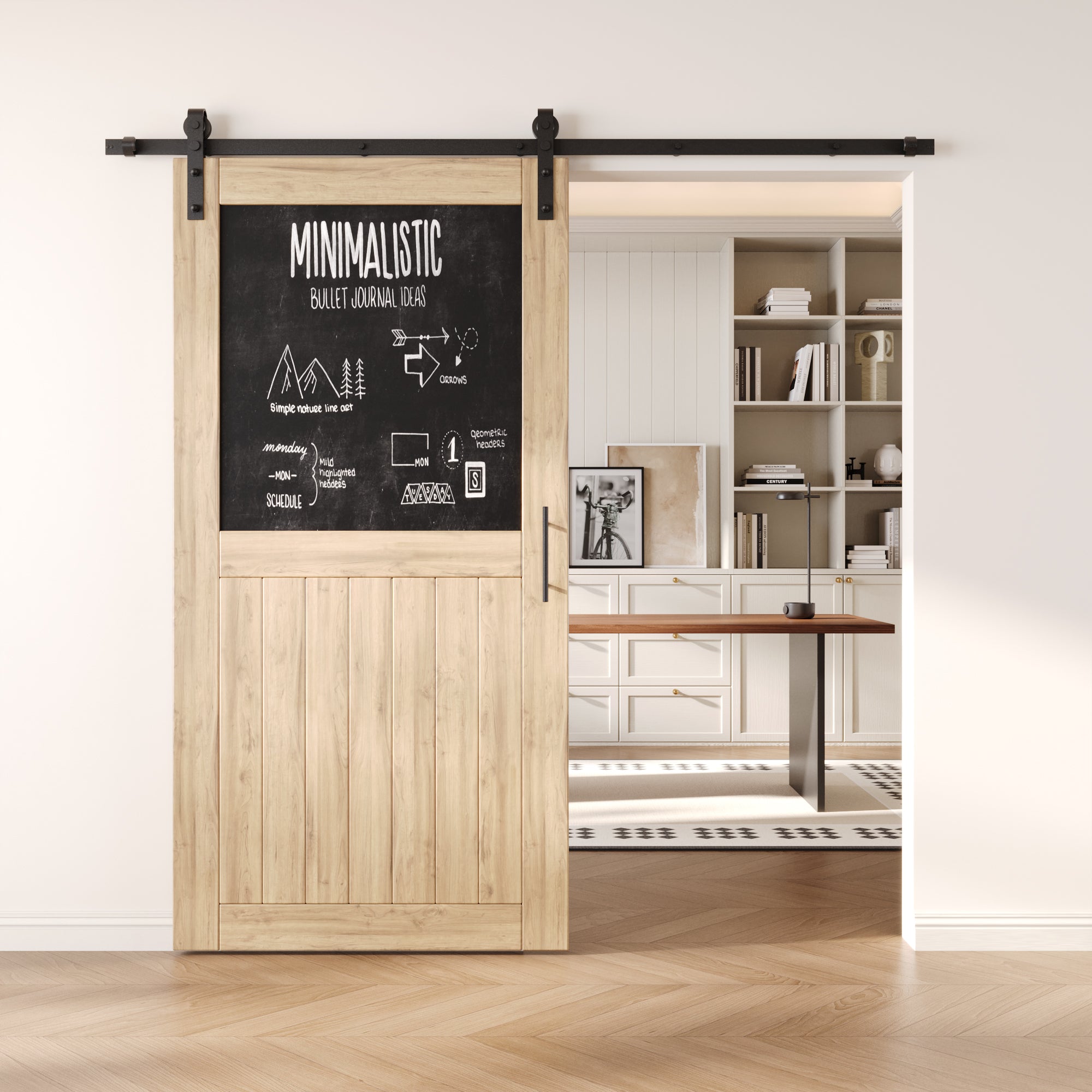 80" Height Top Chalkboard Panel Unassembled & Unfinished Pine Wood Barn Door with Non-Bypass Installation Hardware Kit (Interior Use Only)