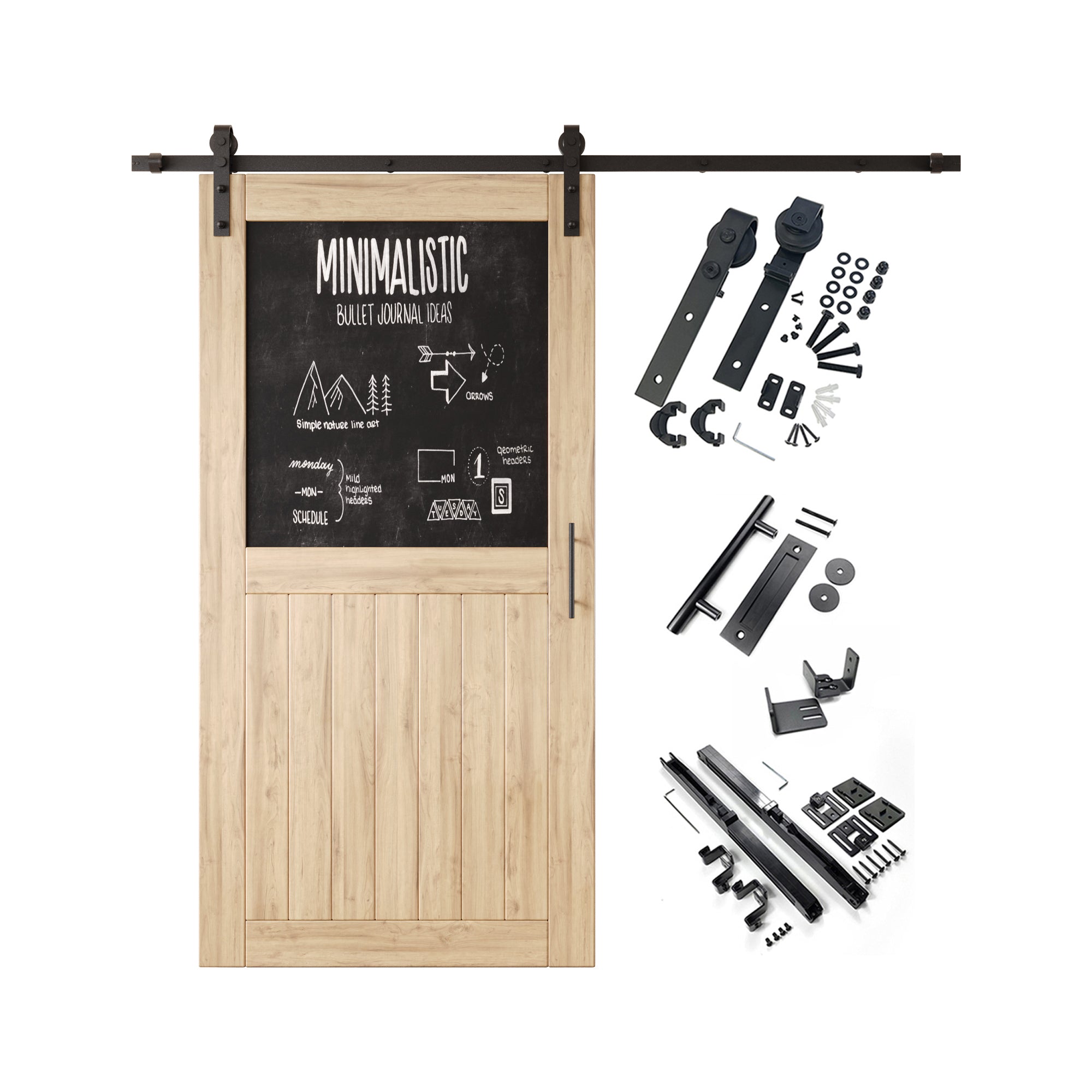 80" Height Top Chalkboard Panel Unassembled & Unfinished Pine Wood Barn Door with Non-Bypass Installation Hardware Kit (Interior Use Only)