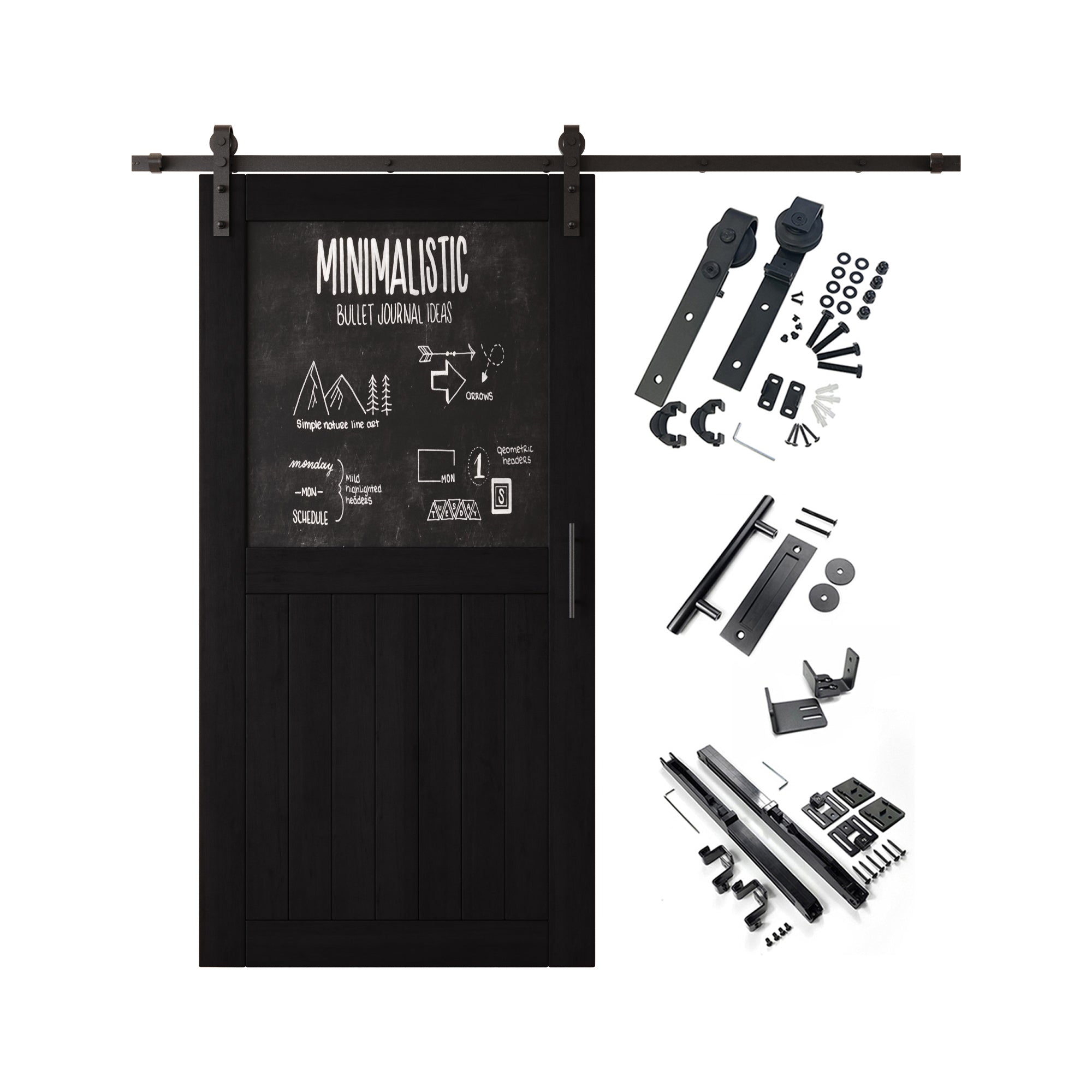 80" Height Black Top Chalkboard Panel Unassembled & Finished Pine Wood Barn Door with Non-Bypass Installation Hardware Kit (Interior Use Only)