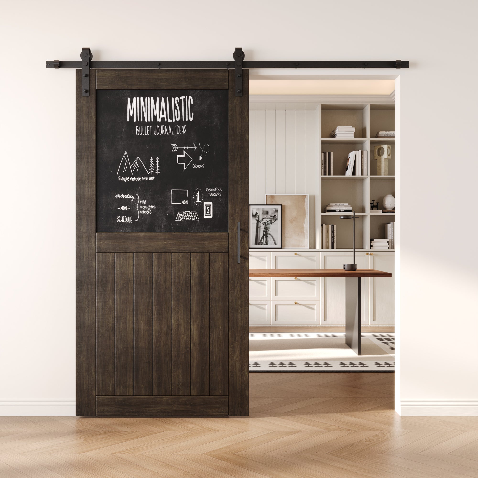 80" Height Ebony Top Chalkboard Panel Unassembled & Finished Pine Wood Barn Door with Non-Bypass Installation Hardware Kit (Interior Use Only)