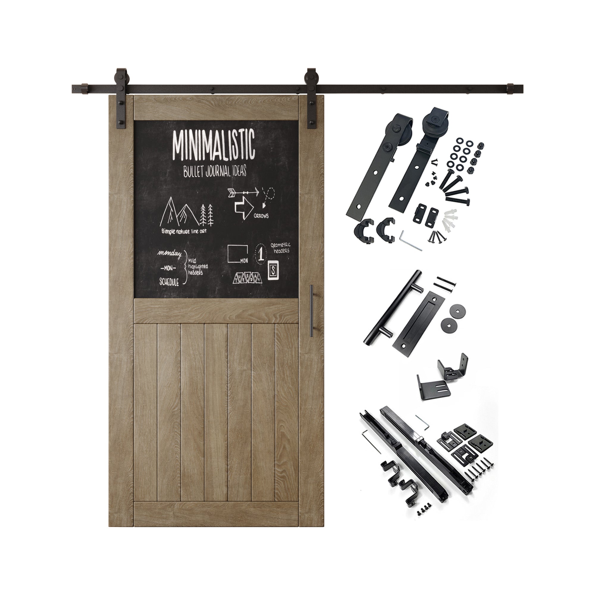 80" Height Classic Gray Top Chalkboard Panel Unassembled & Finished Pine Wood Barn Door with Non-Bypass Installation Hardware Kit (Interior Use Only)